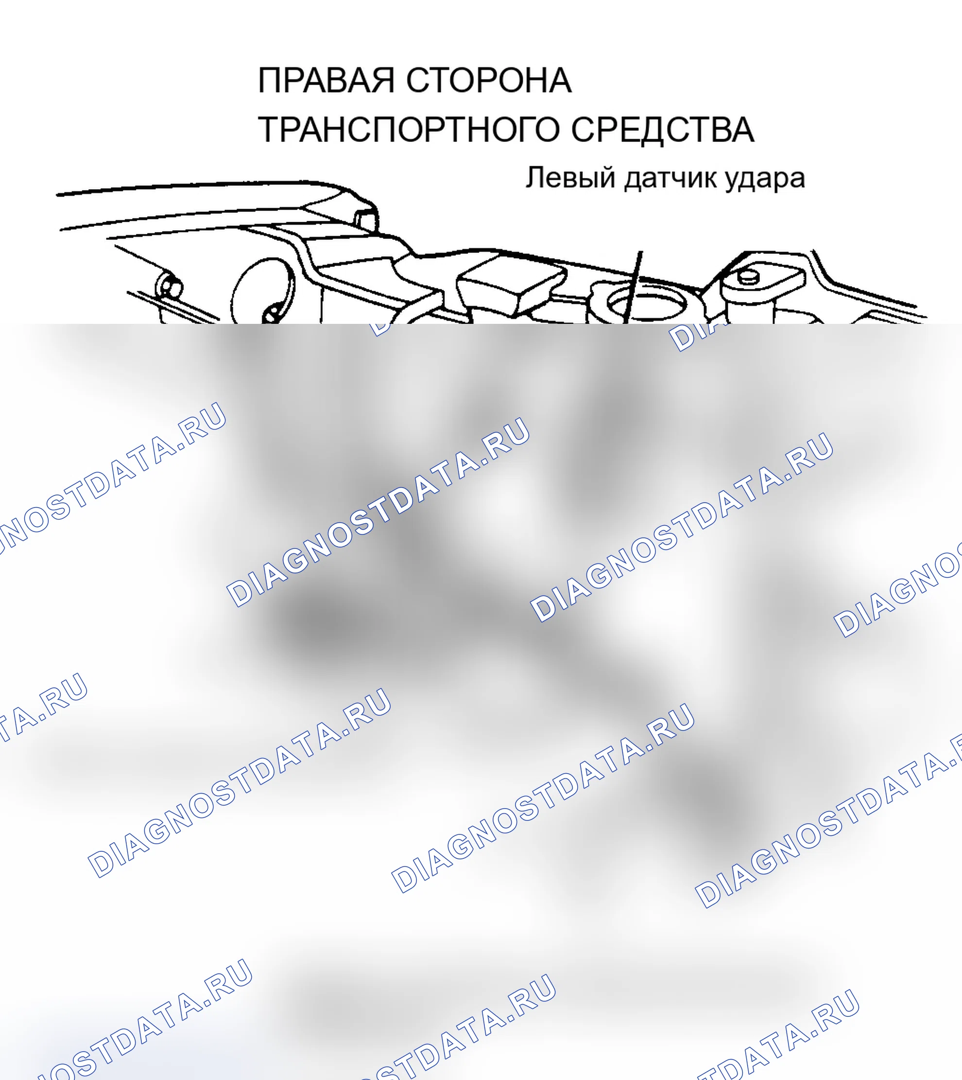 Рис. 4: Определение местоположения датчиков удара, левая сторона, (кроме каравана, гранд чероки, города и страны, и вояджера). Dodge Grand Caravan II