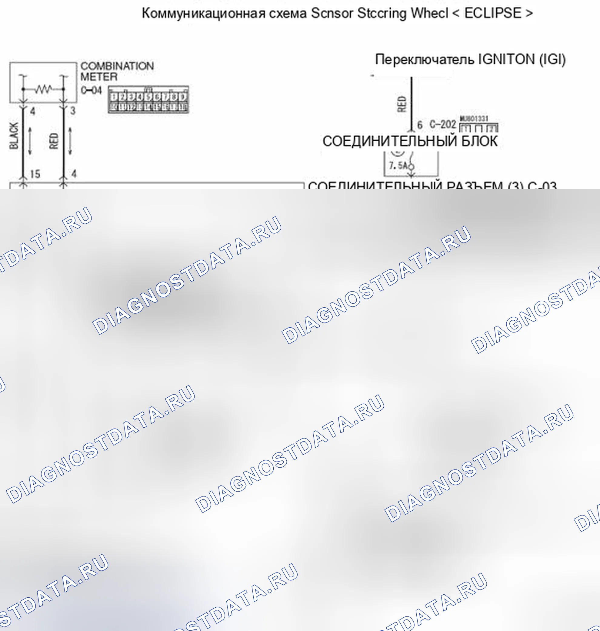 Рис. 239: расшифровка кода ошибки C1505: ДАТЧИК УГЛА ПОВОРОТА РУЛЕВОГО КОЛЕСА; DTS C1506: ПОГРЕШНОСТЬ ДАТЧИКА НАКЛОНА РУЛЯ. Mitsubishi Eclipse IV рестайлинг