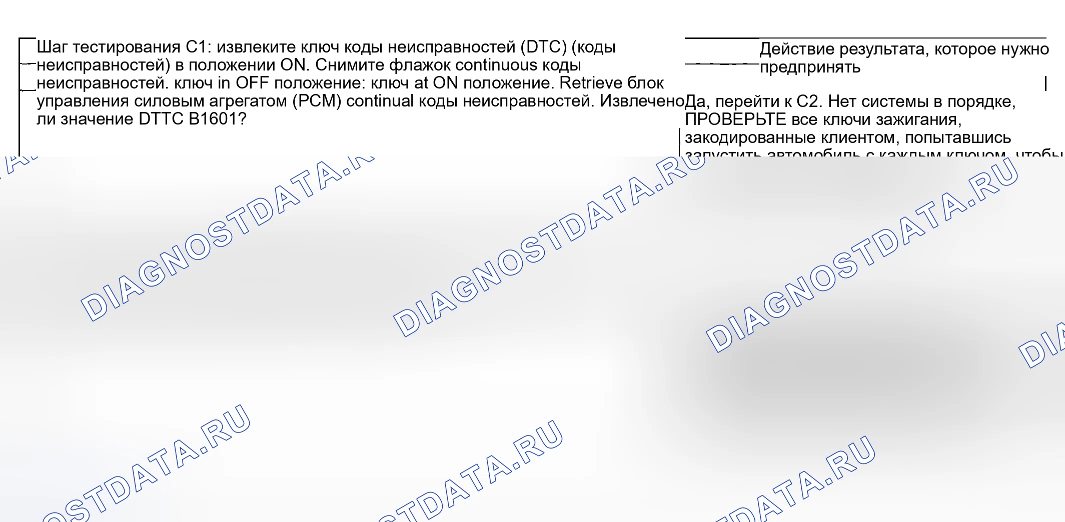 Рис. 7: диагностический тест C: PATS получил неверный код ключа от транспондера ключа зажигания. Mazda Flair II