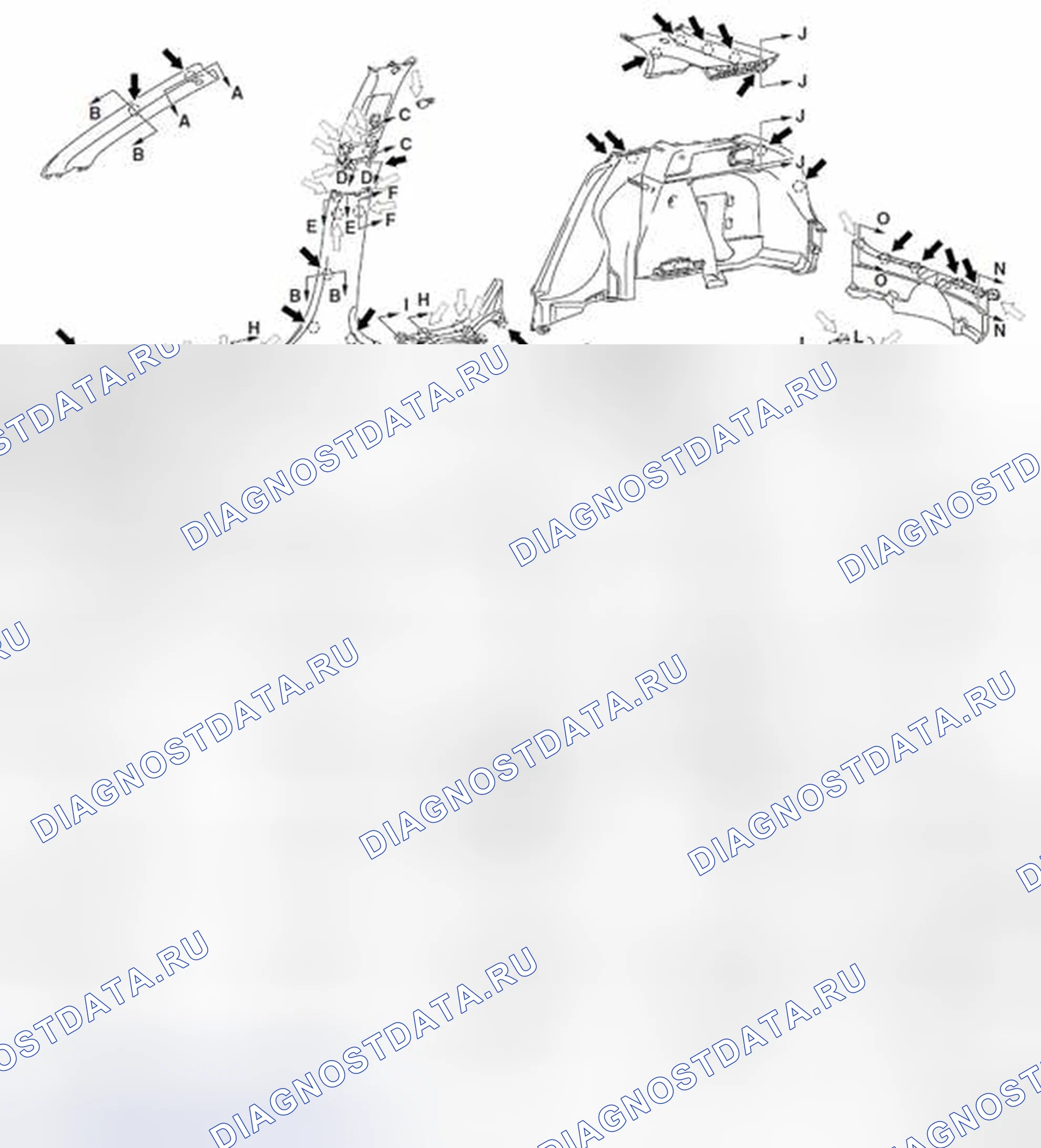 Рис. 109: ПОЛОЖЕНИЯ ЗАЖИМОВ И ЗАХВАТОВ. Mitsubishi Lancer Ralliart X рестайлинг
