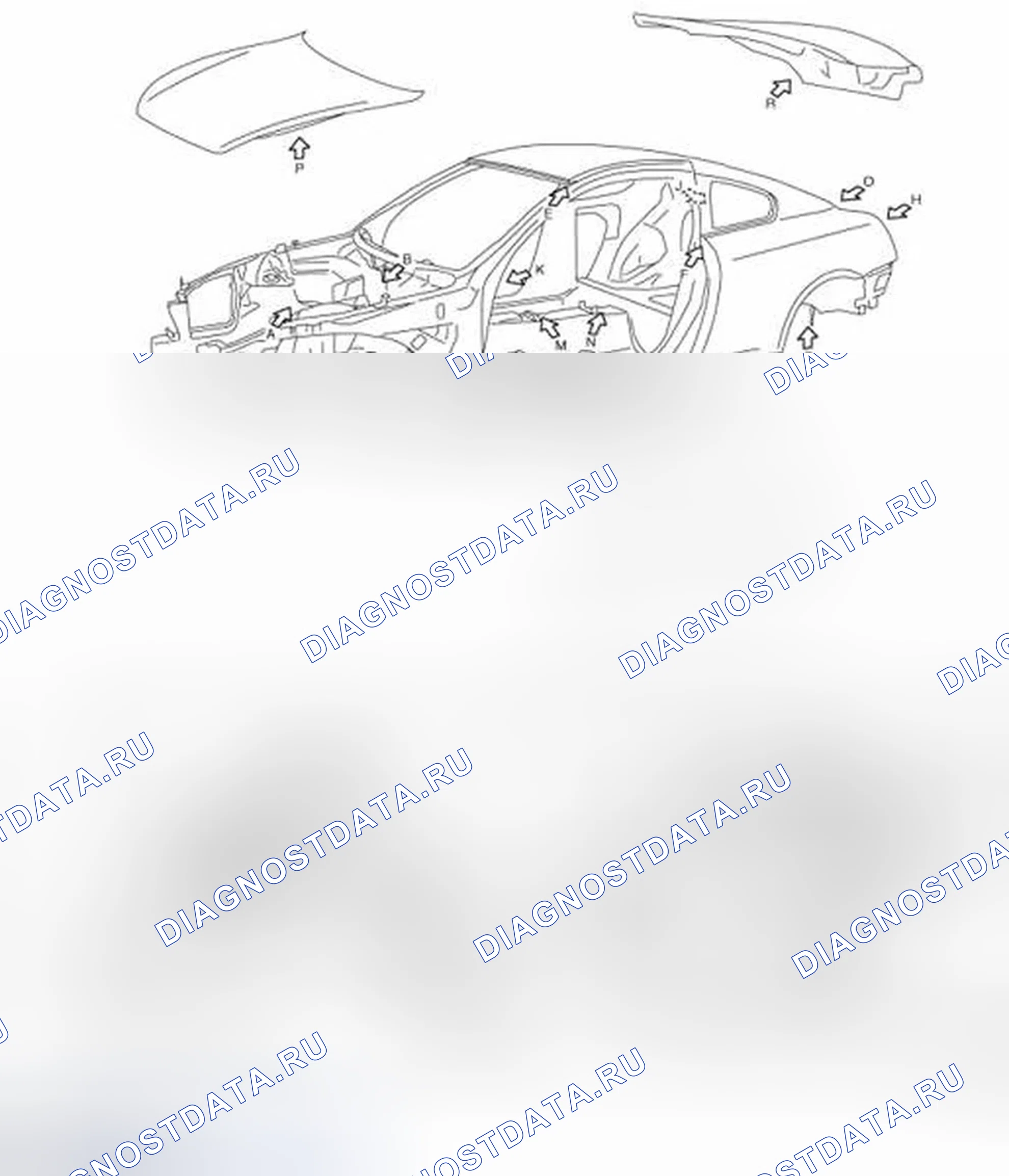 Рис. 552: ОПИСАНИЕ внешней и внутренней отделки кузова. Infiniti G37 IV рестайлинг