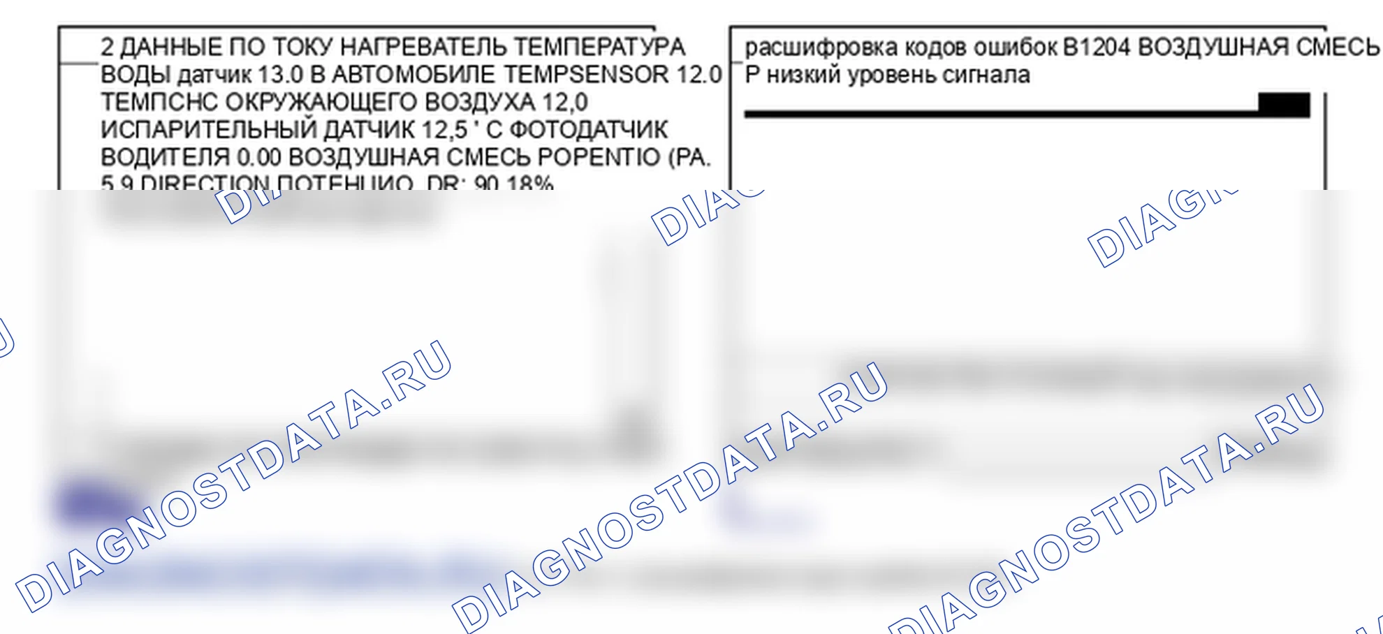 Данные диагностического сканера — B1204. Hyundai Santa Fe CM