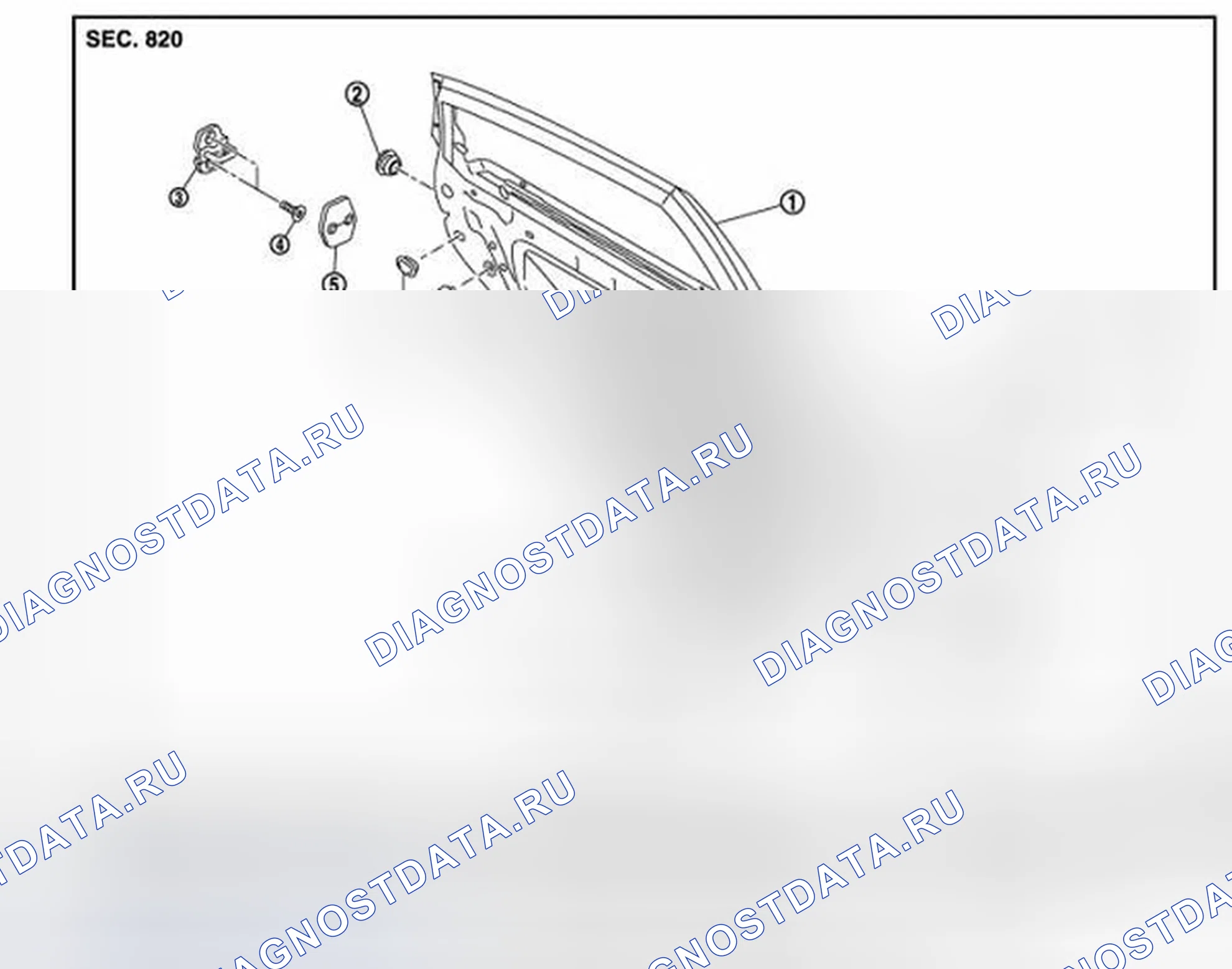 Рис. 28: ДВЕРНОЙ ФИКСАТОР: Вид в разобранном виде. Infiniti FX50 II