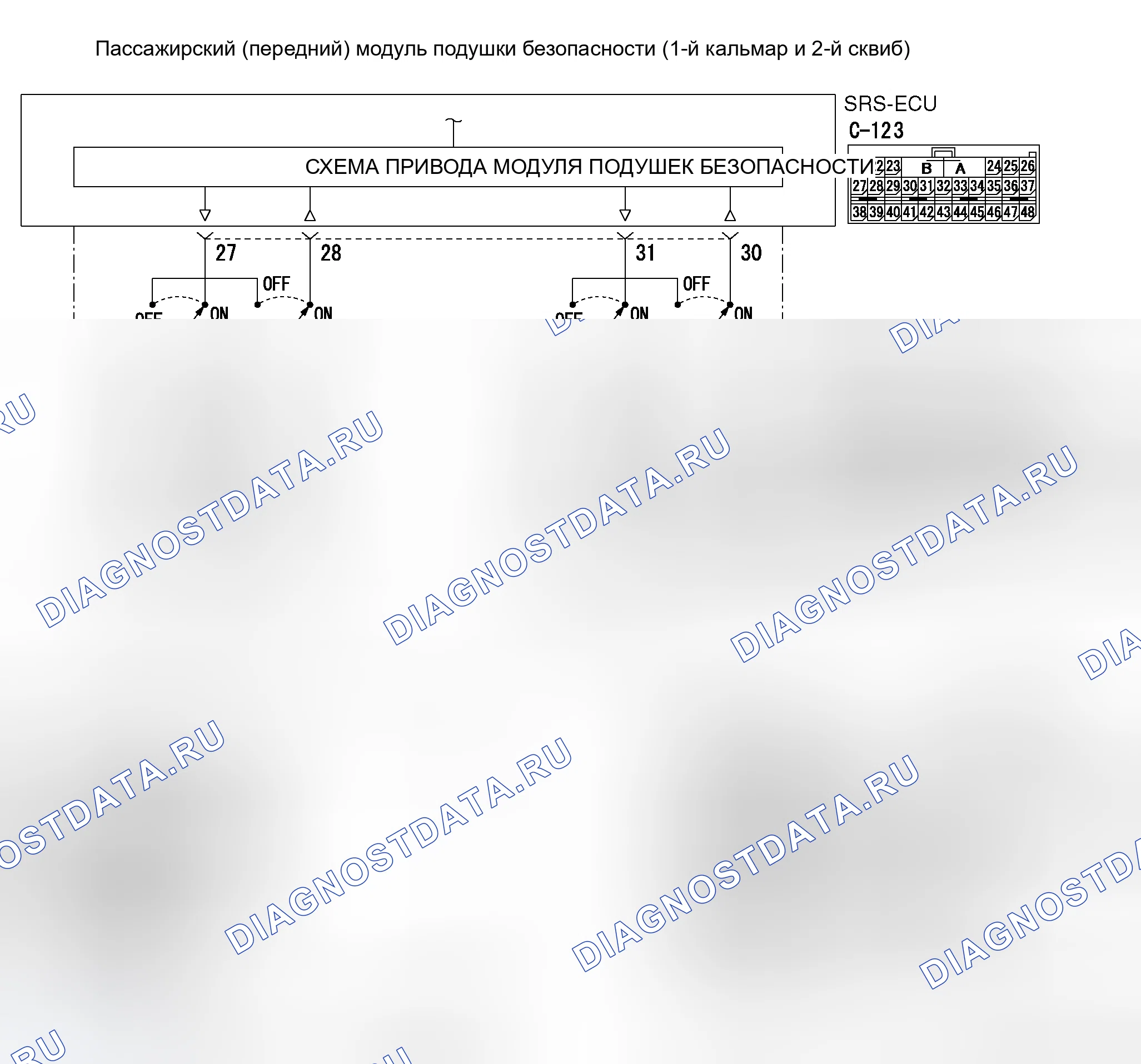 Рис. 42: расшифровка кода ошибки B1410: Неисправность 1 (короткое замыкание между клеммами) модуля подушек безопасности пассажира (спереди) (1-й зажим). Honda Fit Shuttle I
