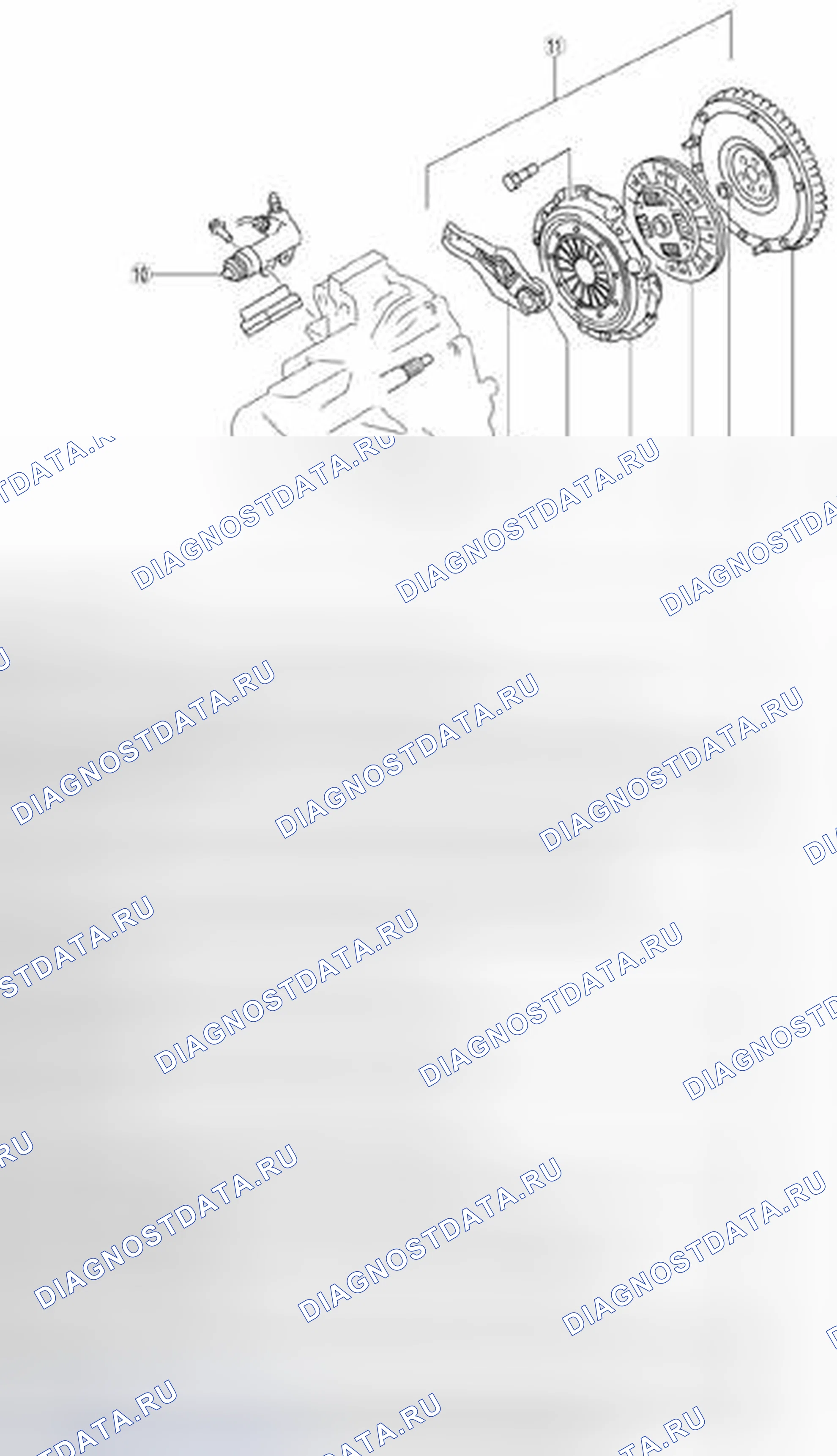 Рис. 2: Расположение компонентов системы сцепления (2 из 2). Mazda 3 BL рестайлинг