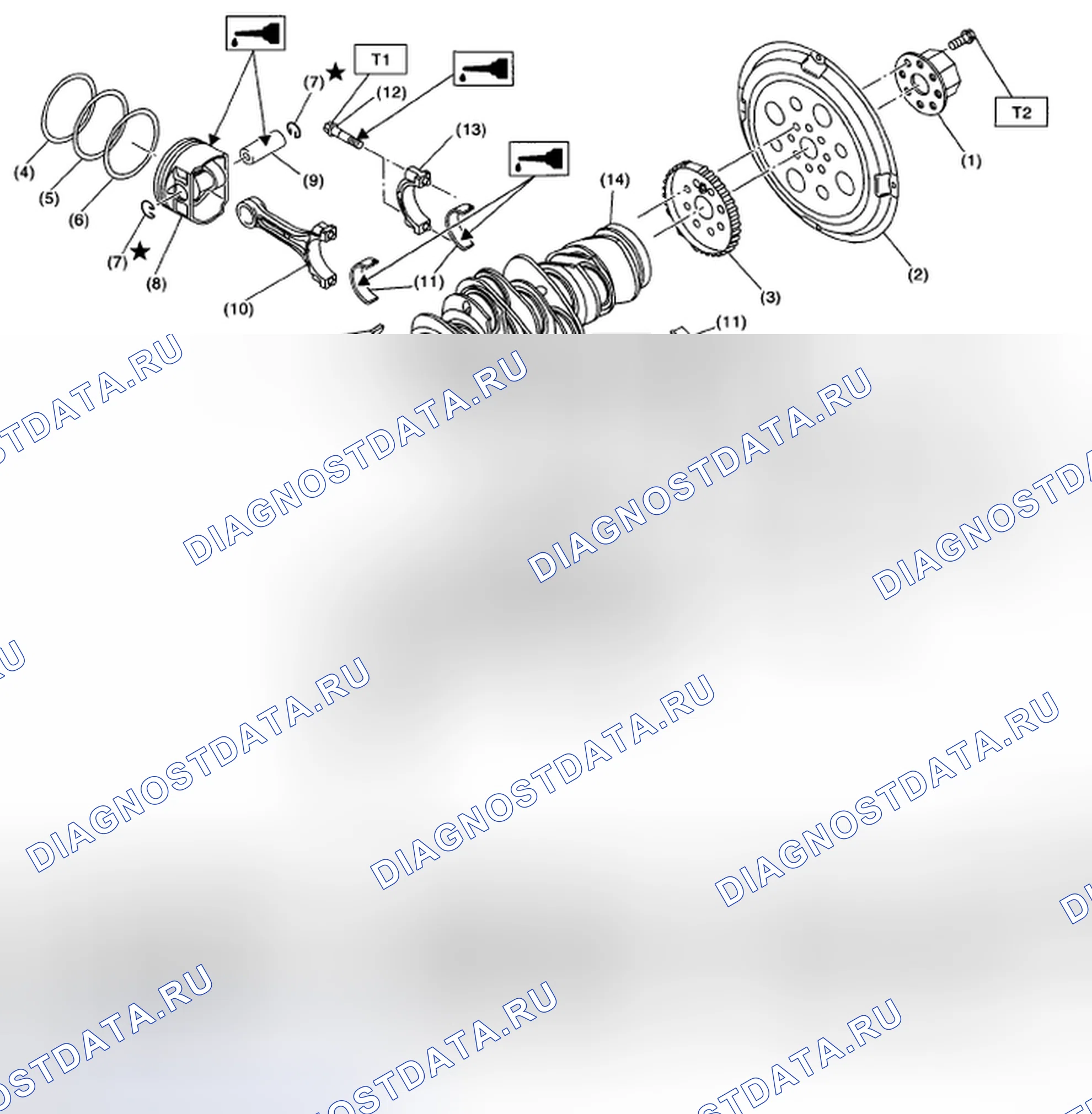 Рис. 493: КОЛЕНЧАТЫЙ ВАЛ И ПОРШЕНЬ. Subaru Outback BP рестайлинг