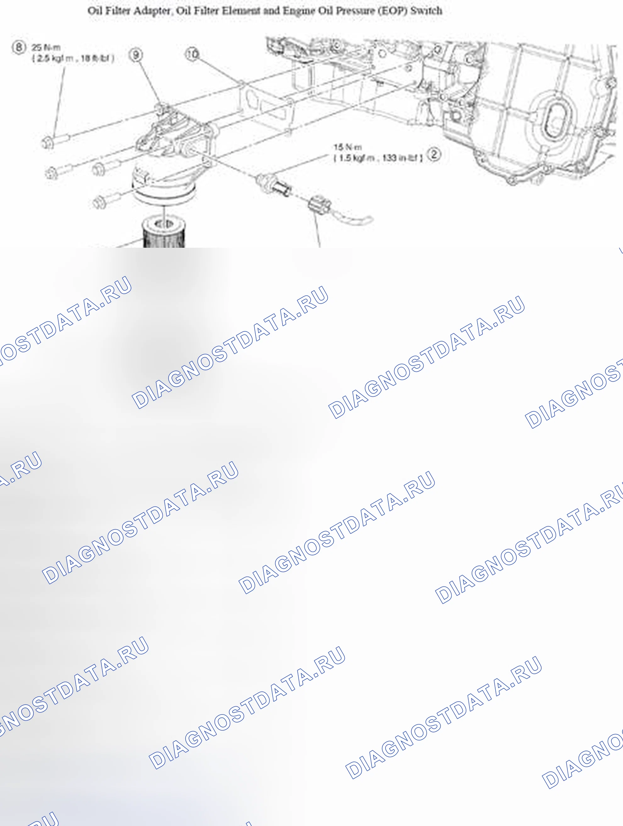 Рис. 46: КОМПОНЕНТЫ СМАЗКИ ДВИГАТЕЛЯ В РАЗОБРАННОМ ВИДЕ - ГИБРИД. Mazda Tribute II