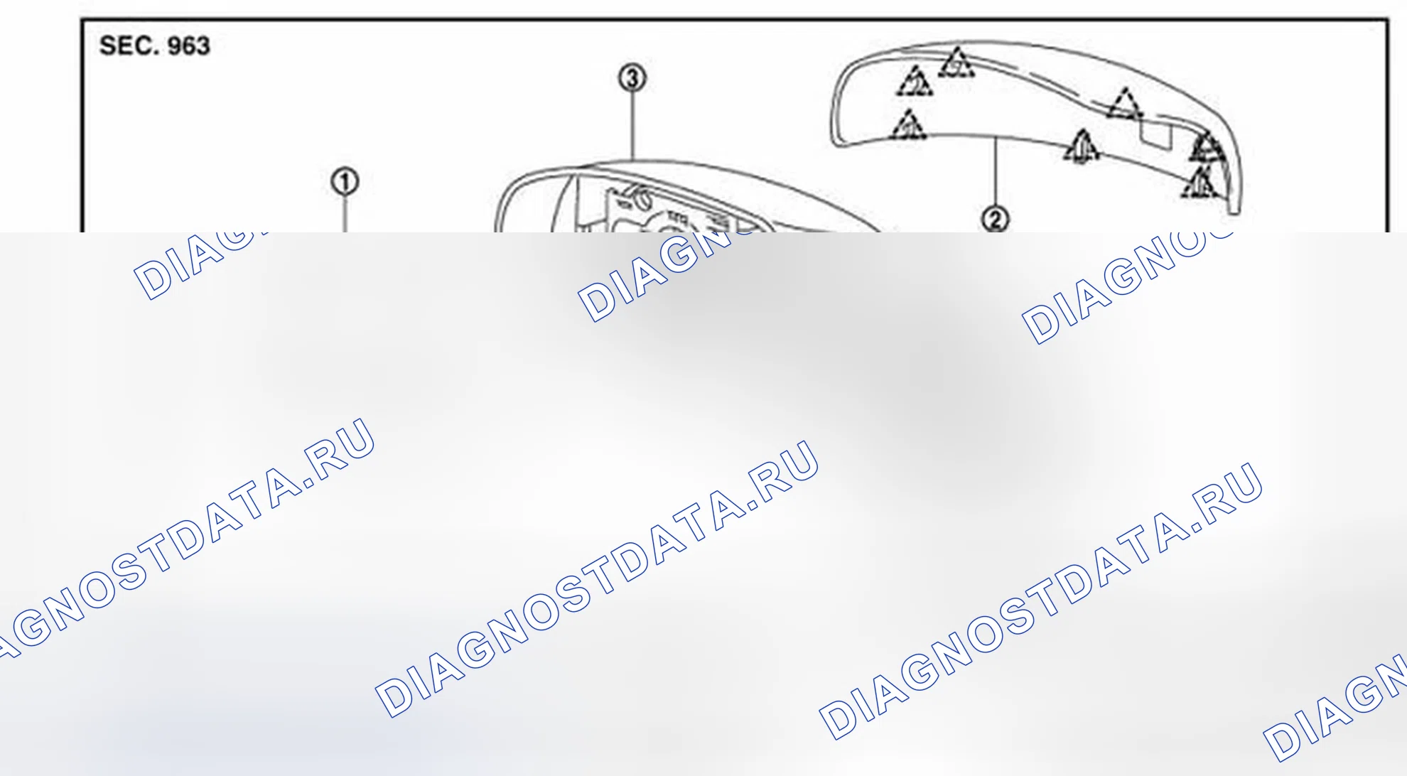 Рис. 24: СТЕКЛЯННОЕ ЗЕРКАЛО: Вид в разобранном виде. Infiniti G37 IV рестайлинг