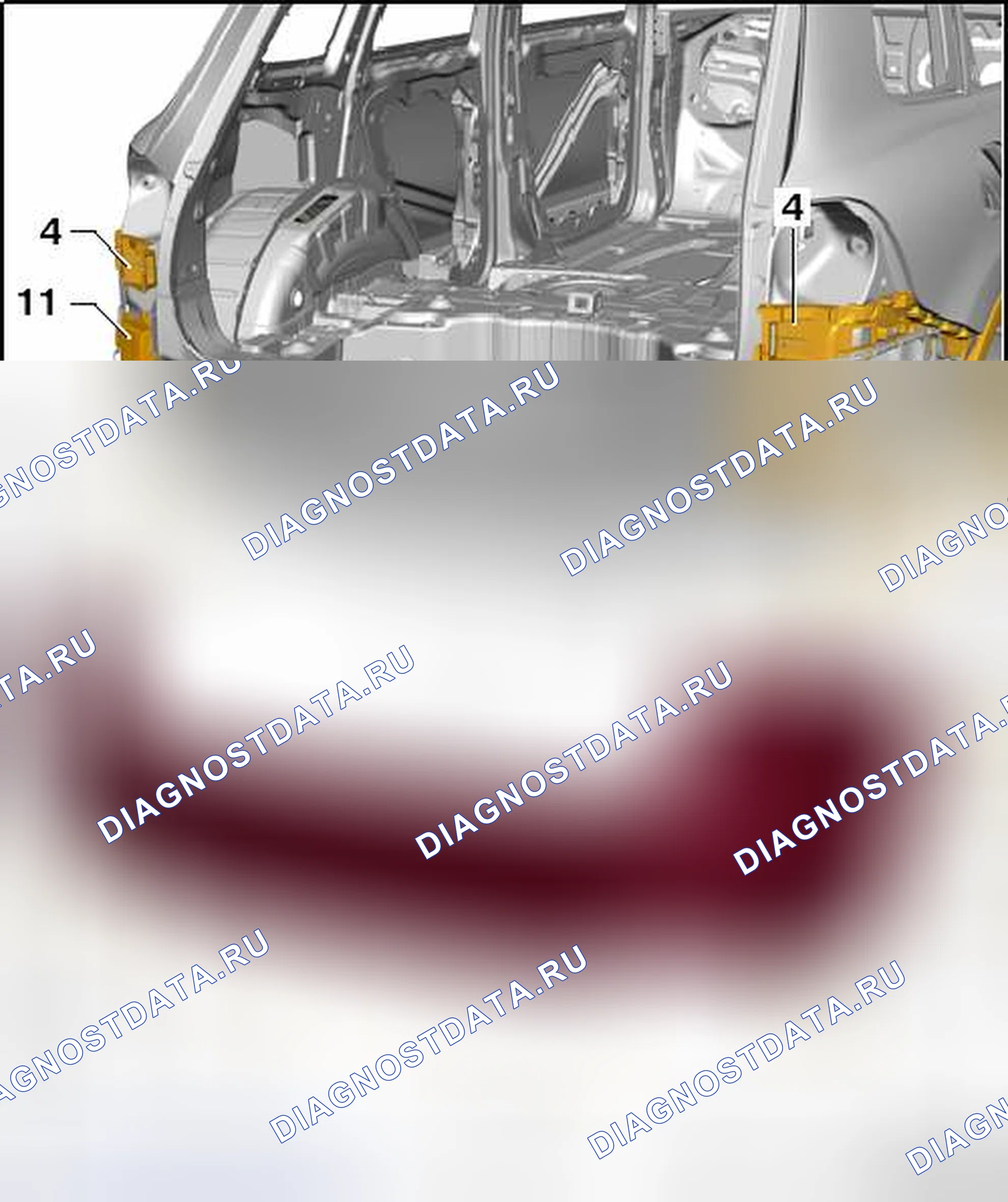 Рис. 71: ОБЗОР ЗАДНЕЙ КРЫШКИ БАМПЕРА В СБОРЕ. Volkswagen Touareg II