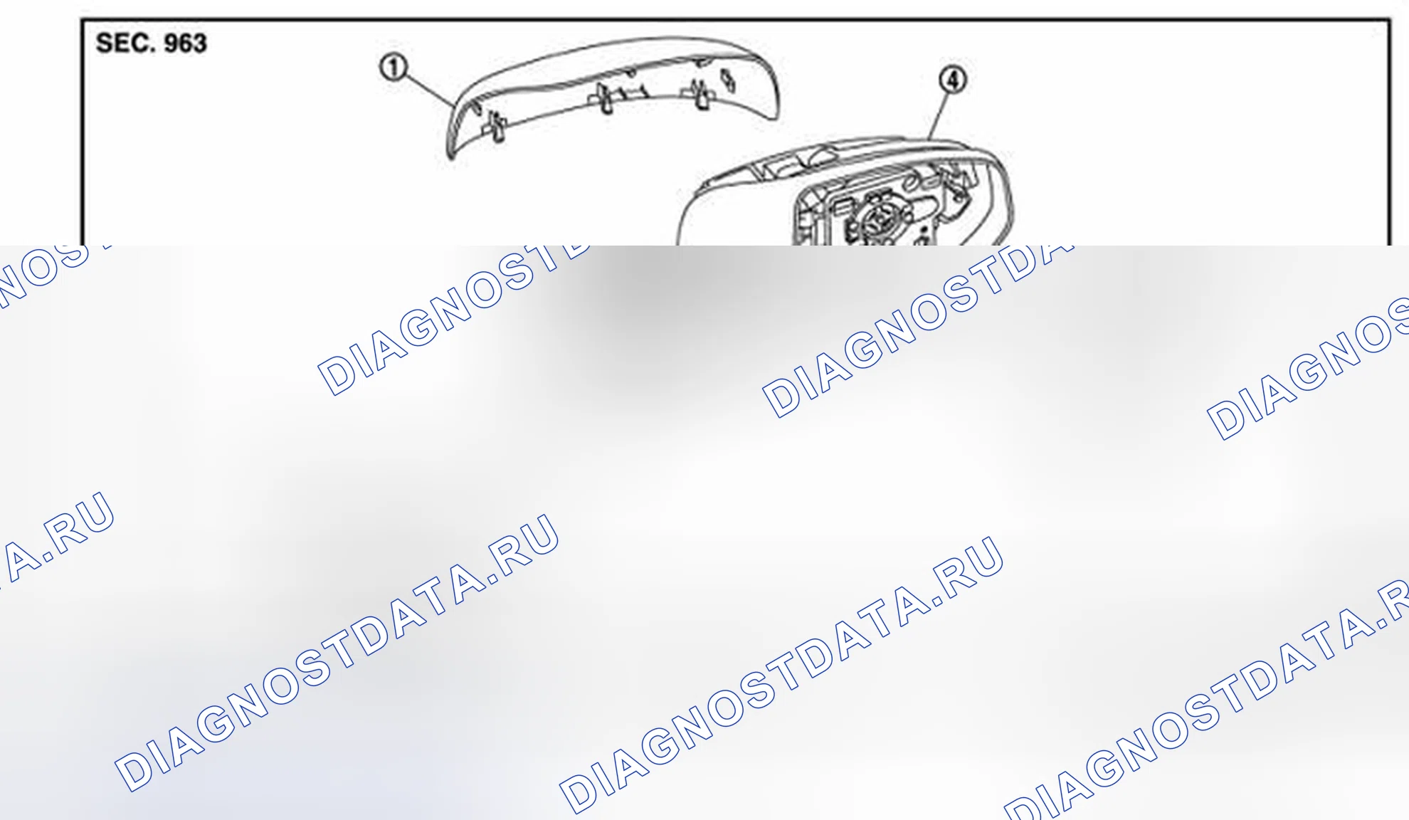 Рис. 9: СТЕКЛЯННОЕ ЗЕРКАЛО: покомпонентный вид. Honda MDX I