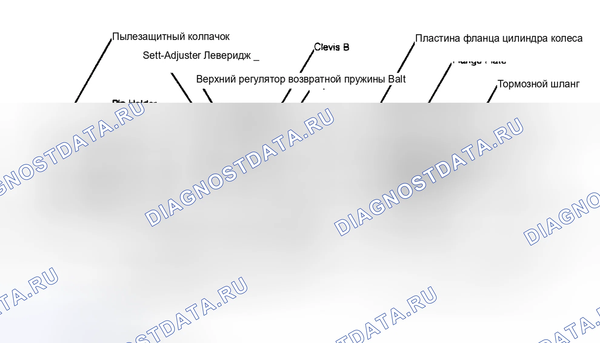 Рис. 2: Разнесенный вид Accord и Prelude заднего тормозного узла Вставить штифт натяжителя в паз пружины фиксатора и повернуть на 90 для блокировки.. Honda Accord II