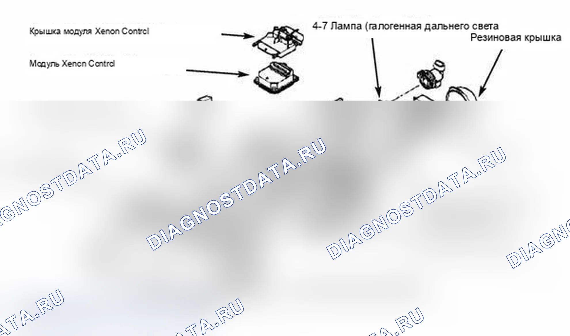 Рис. 125: Компоненты сборки ксеноновой фары. BMW M3 E46