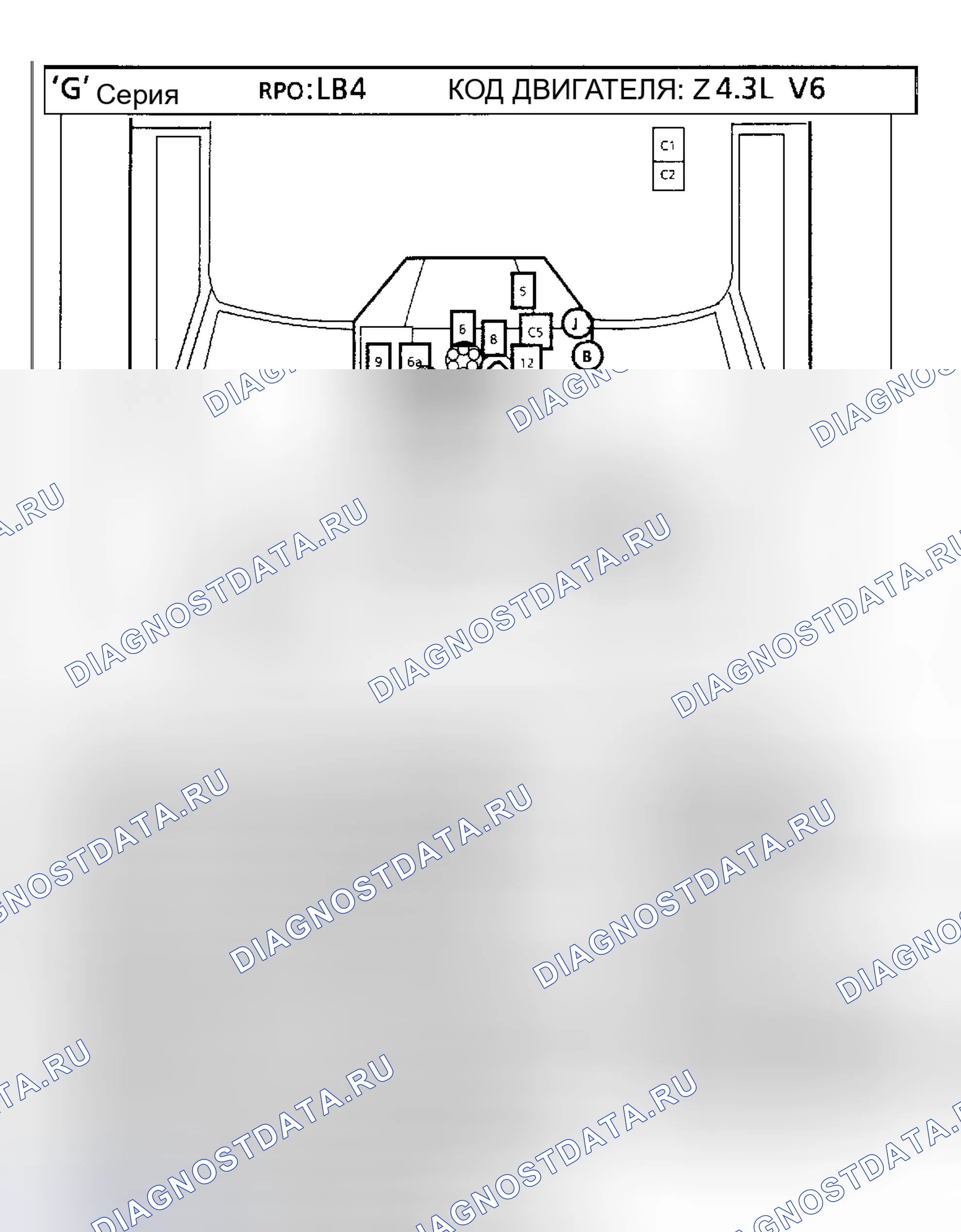 Рис. 108: Расположение компонентов фургона 4.3L VIN серии «Z» - «G». Chevrolet Suburban R10 