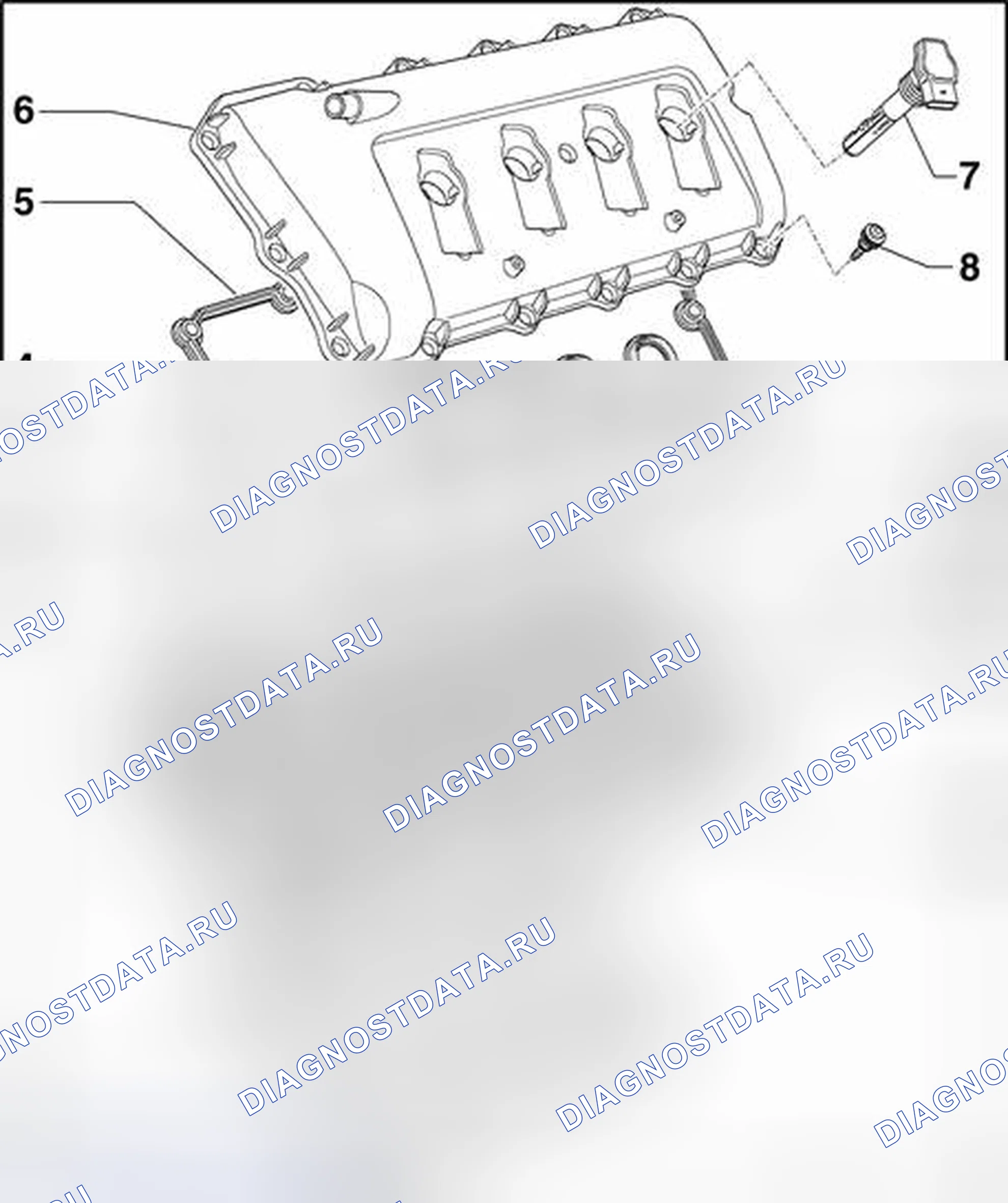 Рис. 176: Головка цилиндра, обзор компонентов. Audi S4 B6
