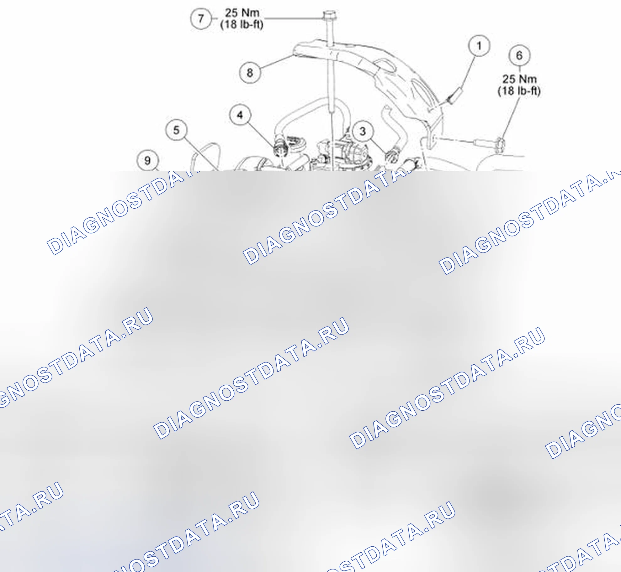 Рис. 2: Топливная рейка и компоненты топливного инжектора - разнесенный вид. Mazda 2 I рестайлинг
