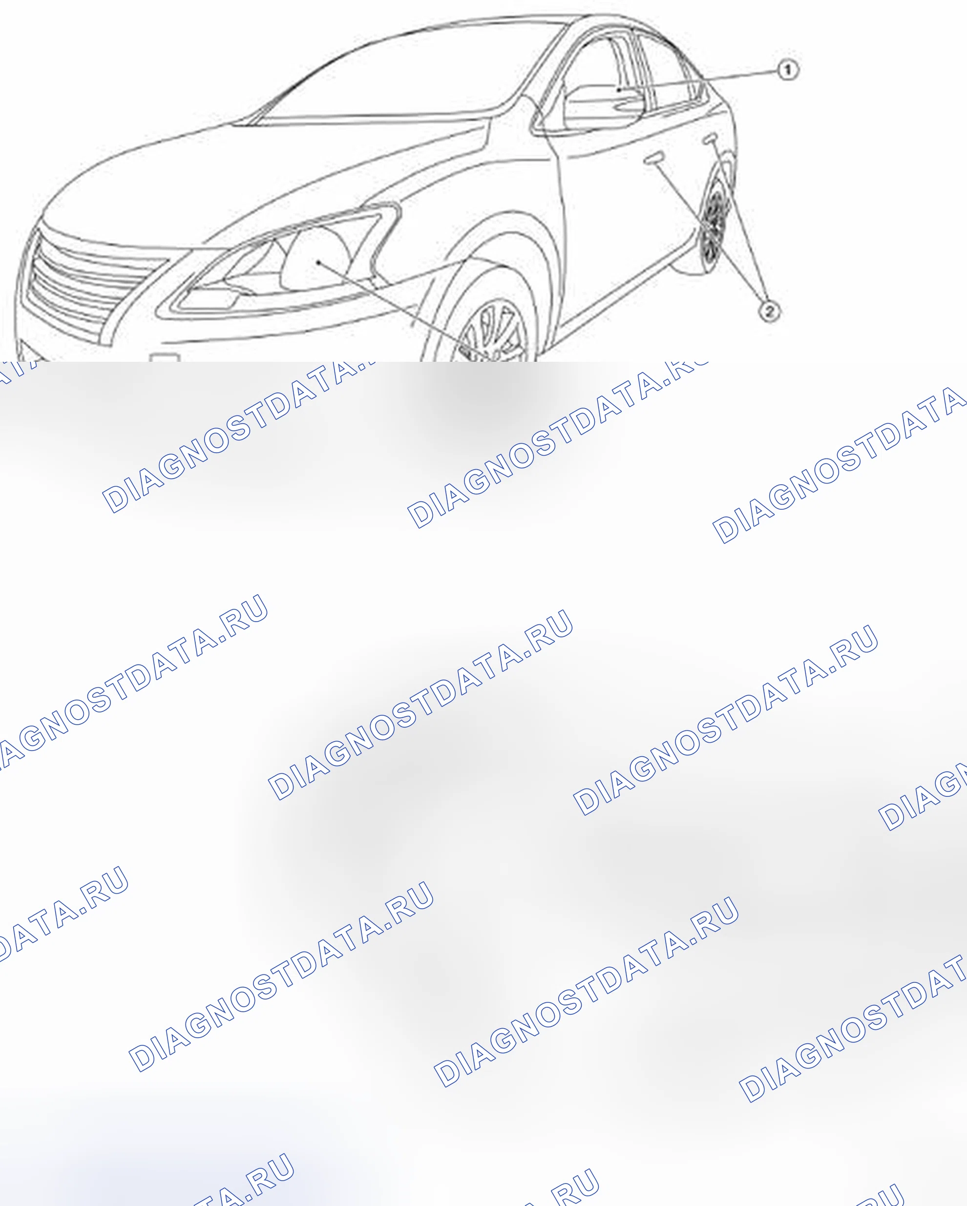 Рис. 236: РАСПОЛОЖЕНИЕ ПЛАСТМАССОВЫХ ДЕТАЛЕЙ. Nissan Sentra B17 рестайлинг