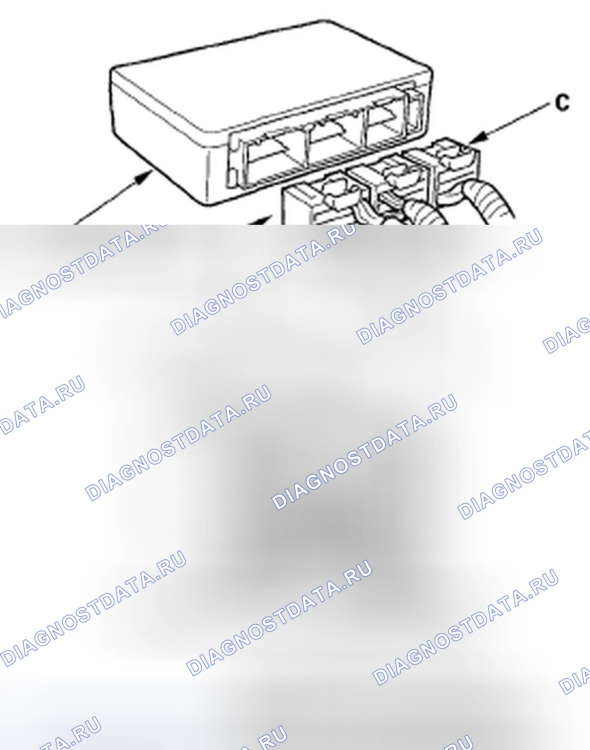 Рис. 4: Открытие короткозамыкающих разъемов блока SRS для диагностики. Honda Ridgeline I