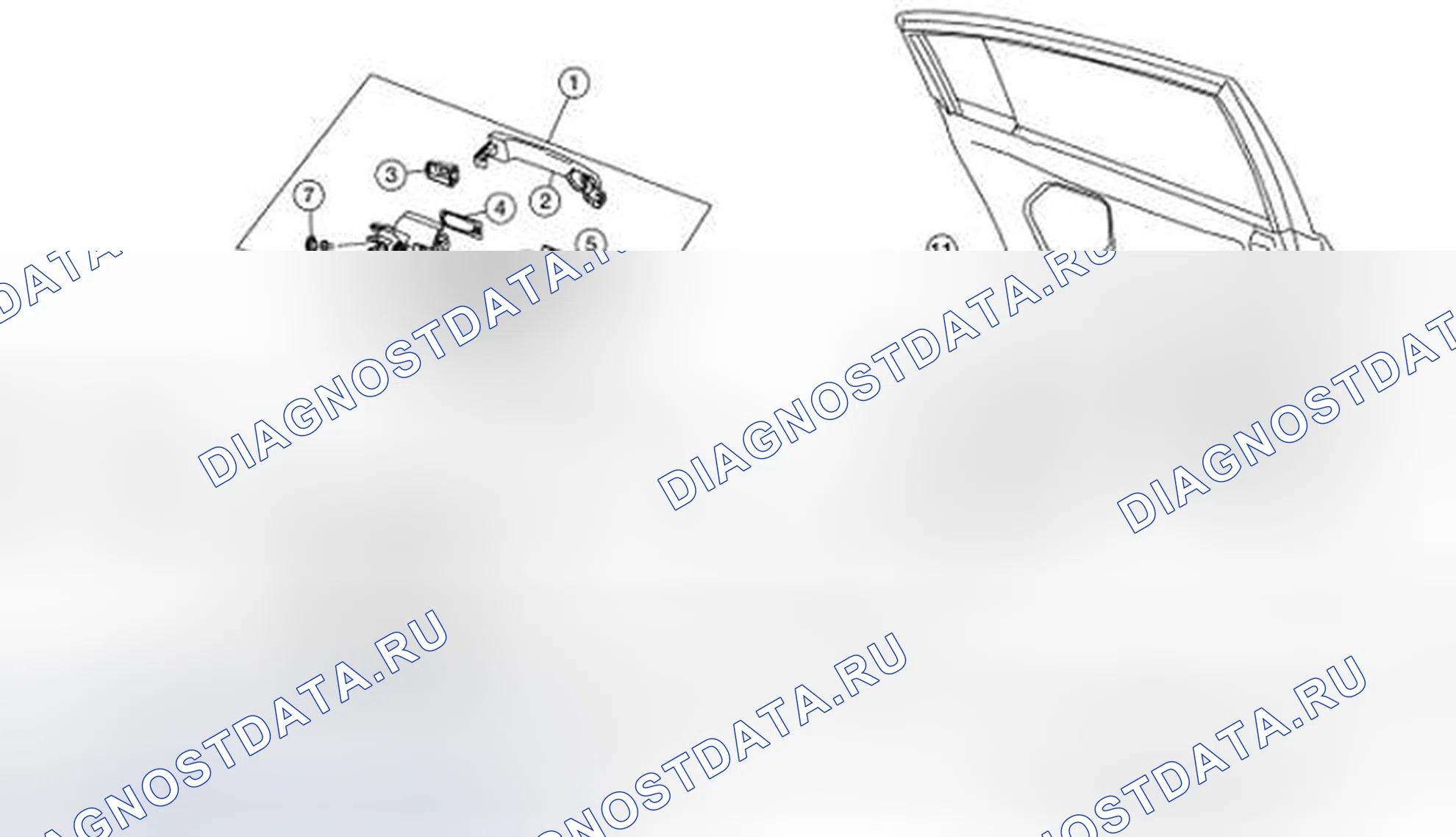 Рис. 187: Покомпонентный вид компонентов замка задней двери. Nissan Sentra B16