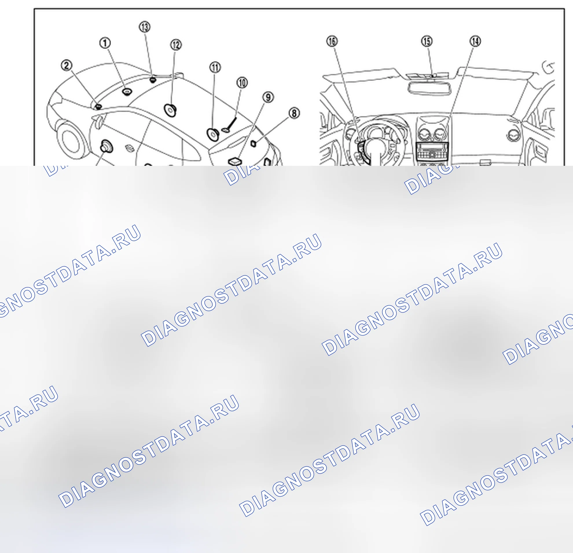 Рис. 47: Расположение компонентов. Honda Saber I