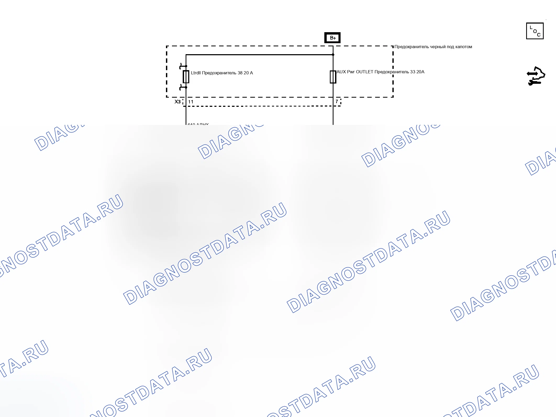 Рис. 1: Схема прикуривателя/розетки. GMC Savana H1500 