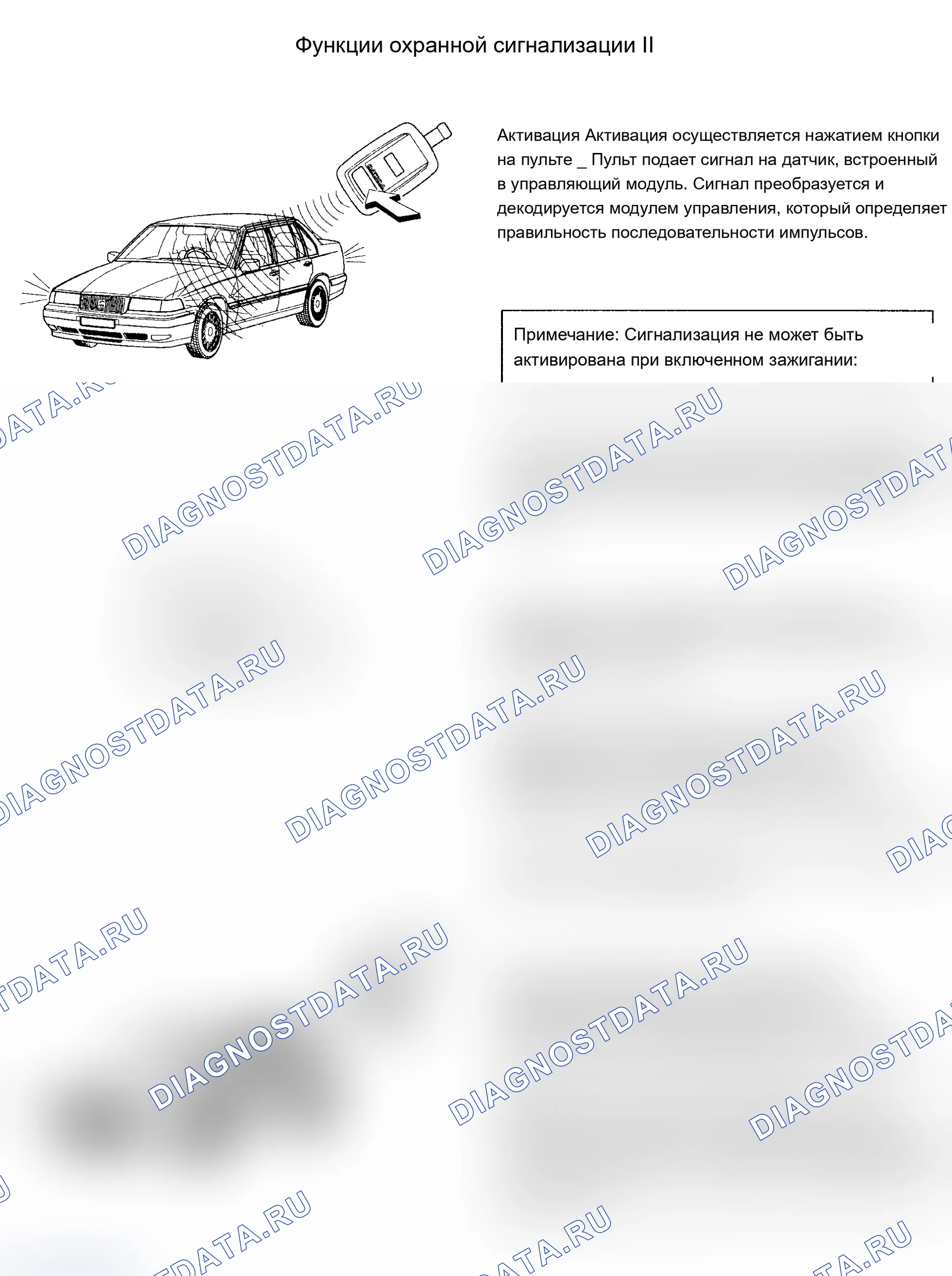 Рис. 4: ФУНКЦИИ ОХРАННОЙ СИГНАЛИЗАЦИИ II. Volvo 960 I рестайлинг