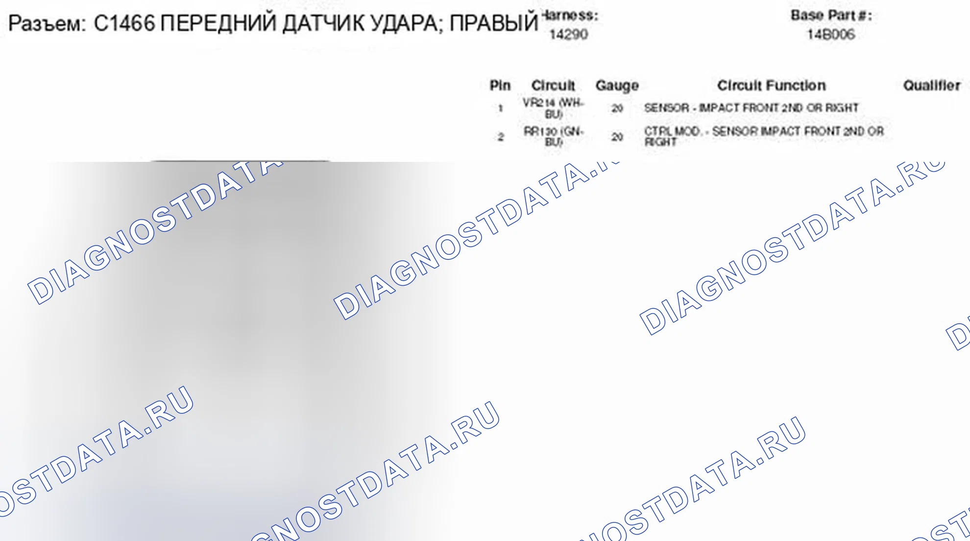 Рис. 223: Вид с торца разъема датчика удара справа (C1466). Ford Edge I