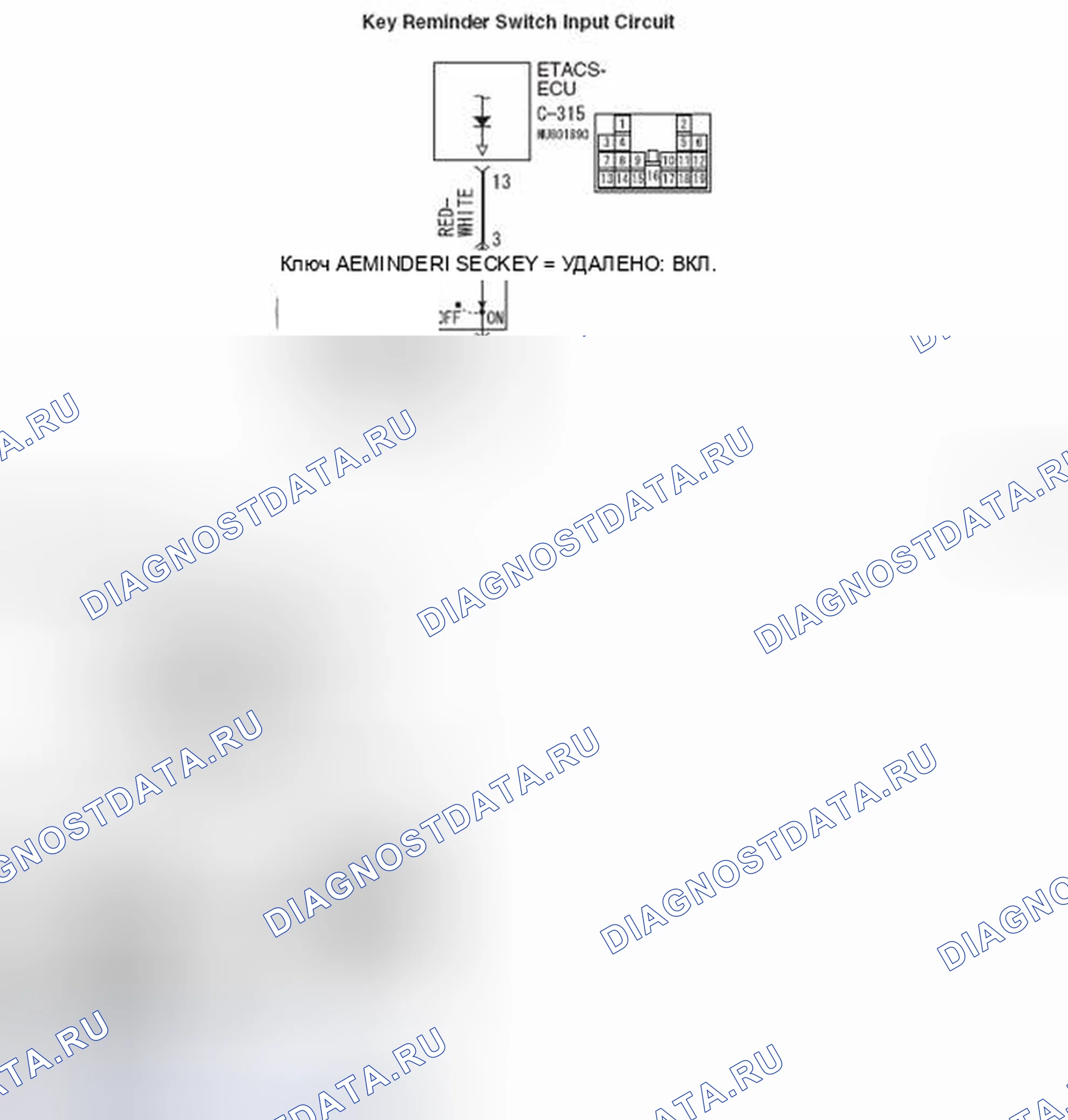 Рис. 392: Процедура проверки 3: ETACS-ECU не получает никакого сигнала от переключателя напоминания ключа. Honda Domani MB