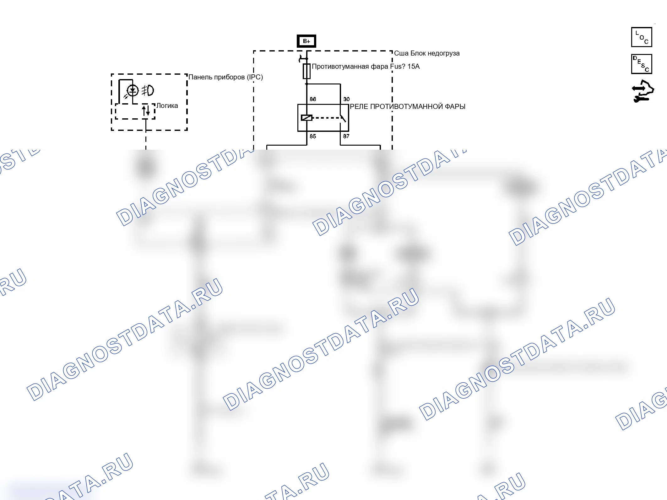Рис. 6: Схема противотуманных фар. GMC Acadia I