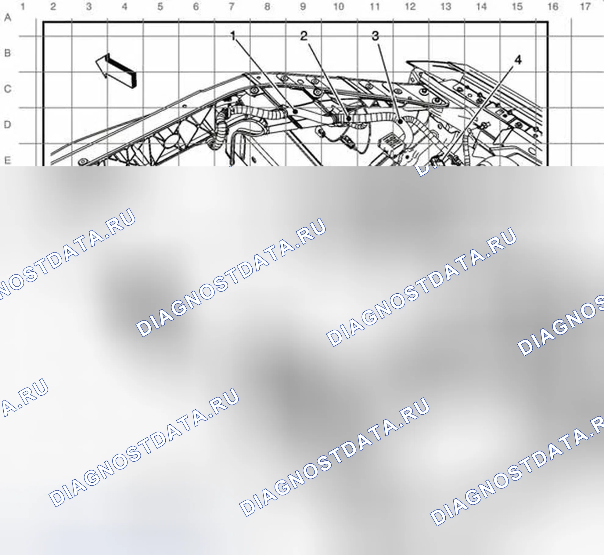 Рис. 28: Прокладка кабеля лампы вперед. Buick Enclave I