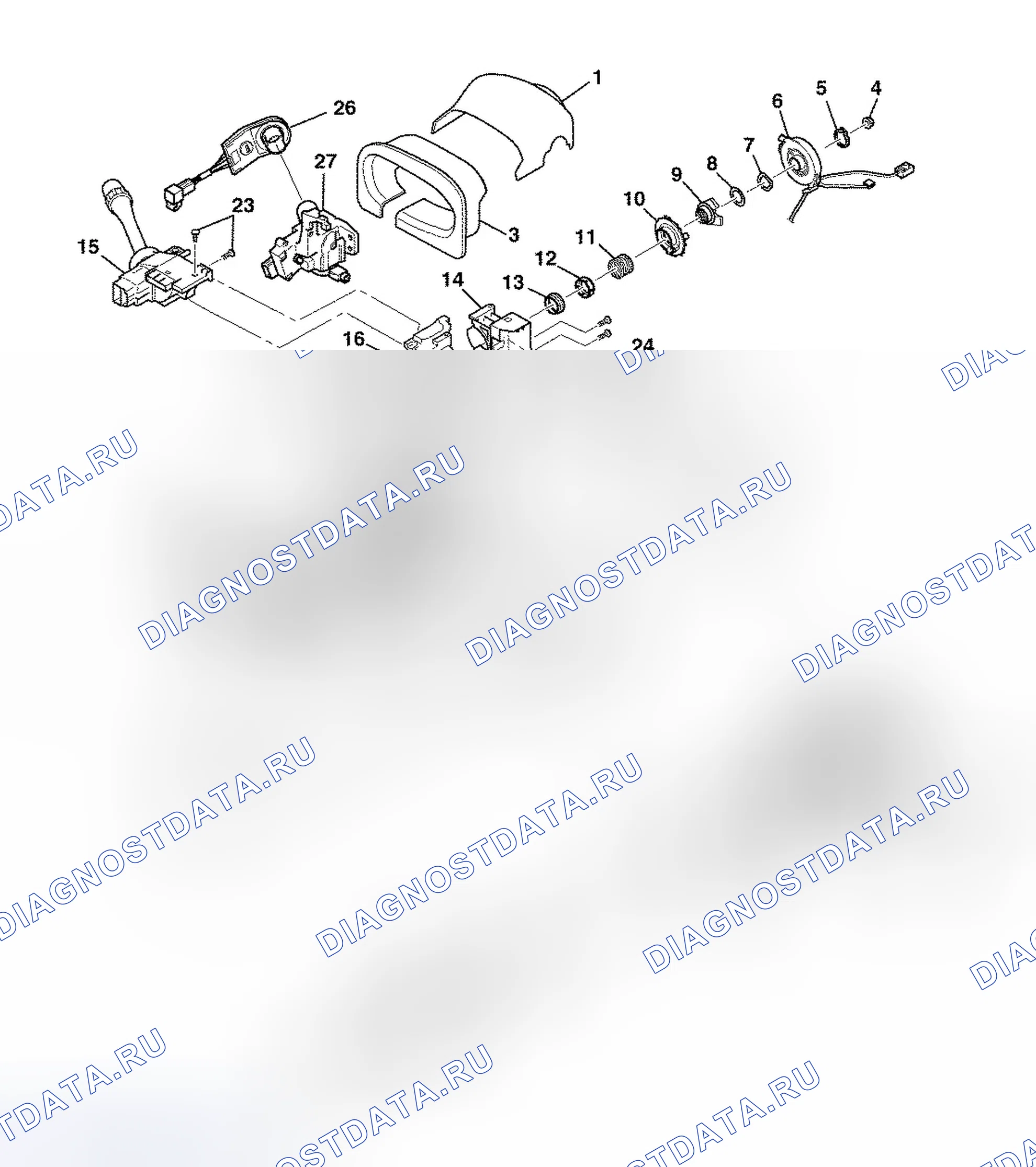 Рис. 3: Вид рулевой колонки в разобранном виде. Cadillac SRX I