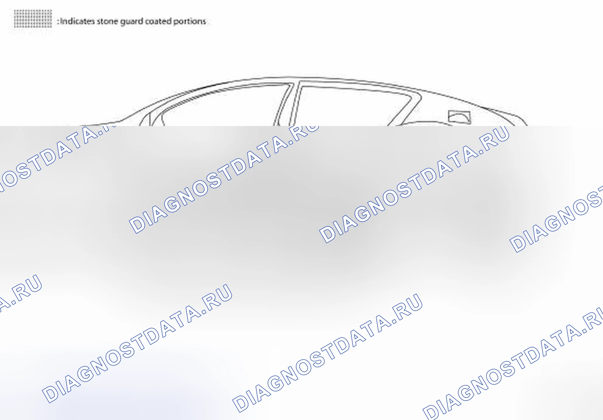 Рис. 28: Идентификация частей, покрытых каменной защитой. Nissan Altima L32