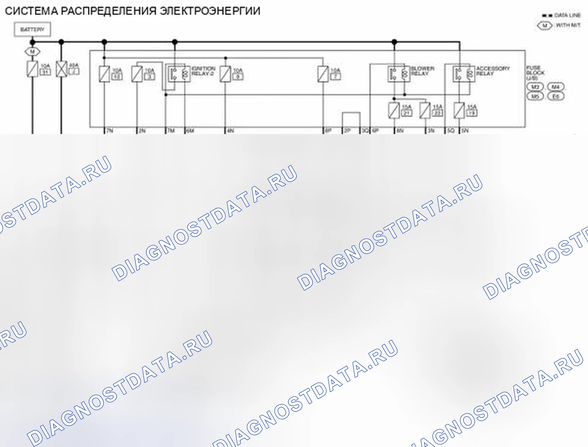 Рис. 29: Система распределения питания - электросхема (1 из 2). Nissan Altima L32