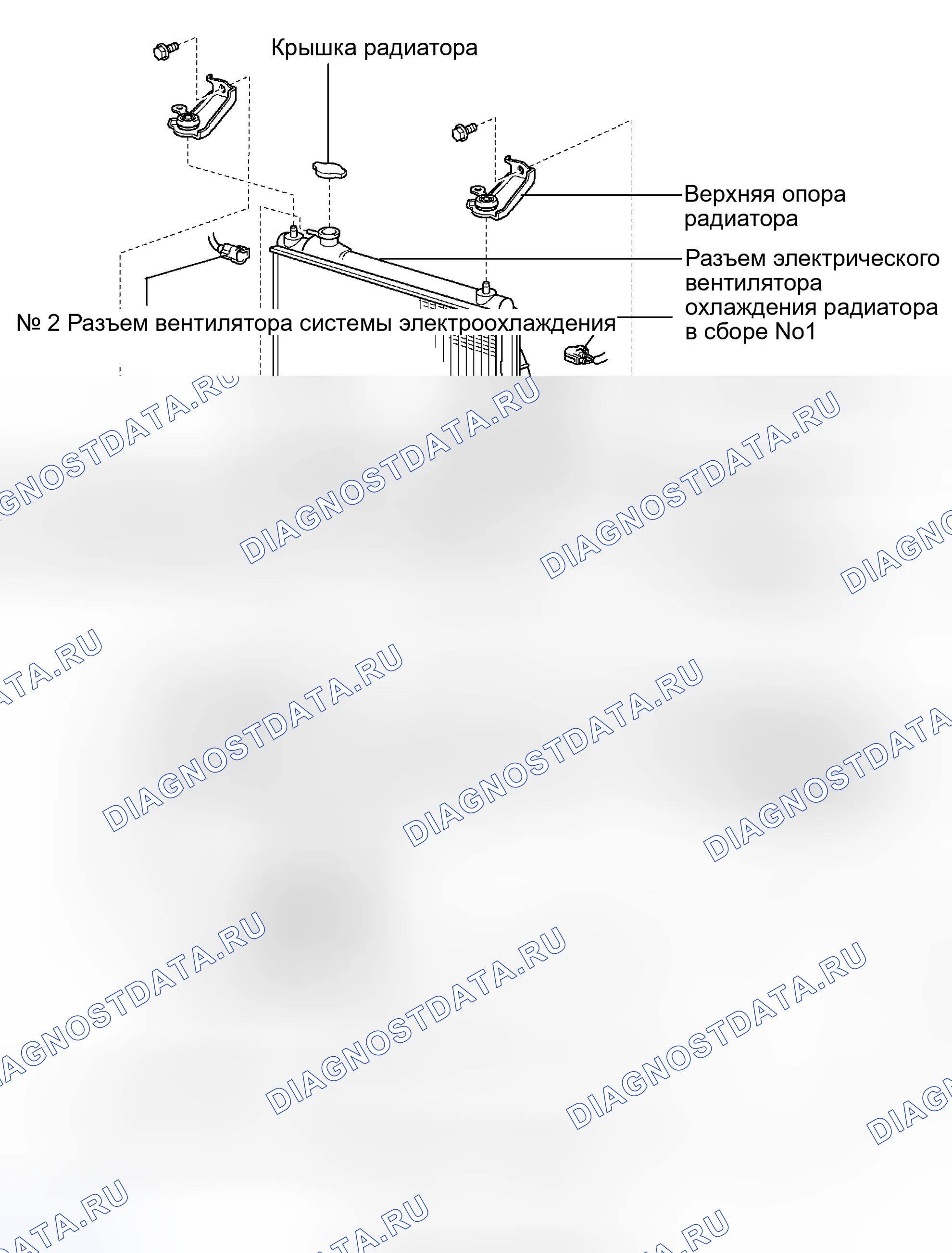 Рис. 4: Идентификация компонентов для демонтажа радиатора (2 из 2). Honda Accord VIII