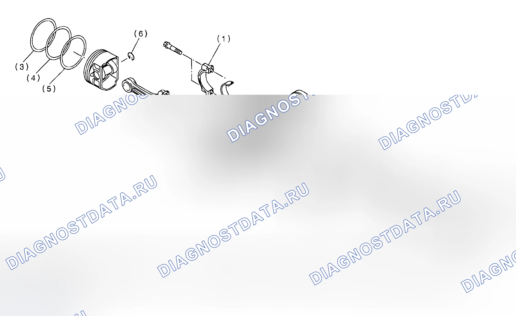 Рис. 253: Разнесенные виды поршня, шатуна и коленчатого вала. Subaru Outback BH