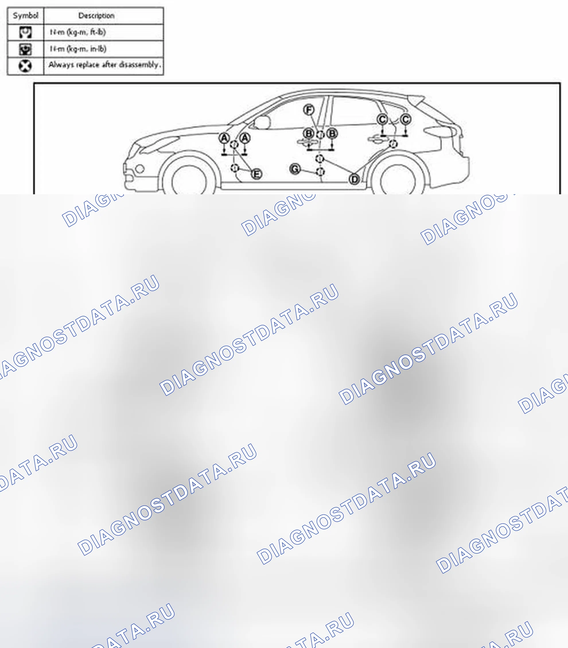 Рис. 70: ДВЕРЬ В СБОРЕ: Регулировка. Infiniti EX35 I