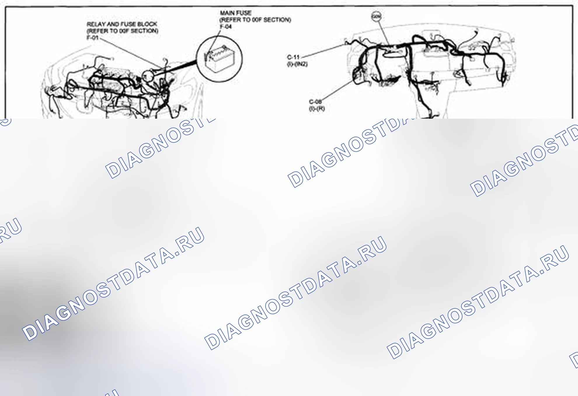 Рис. 168: Схема прокладки кабельных жгутов в люке (0915-1) 2 из 2. Mazda CX-5 I