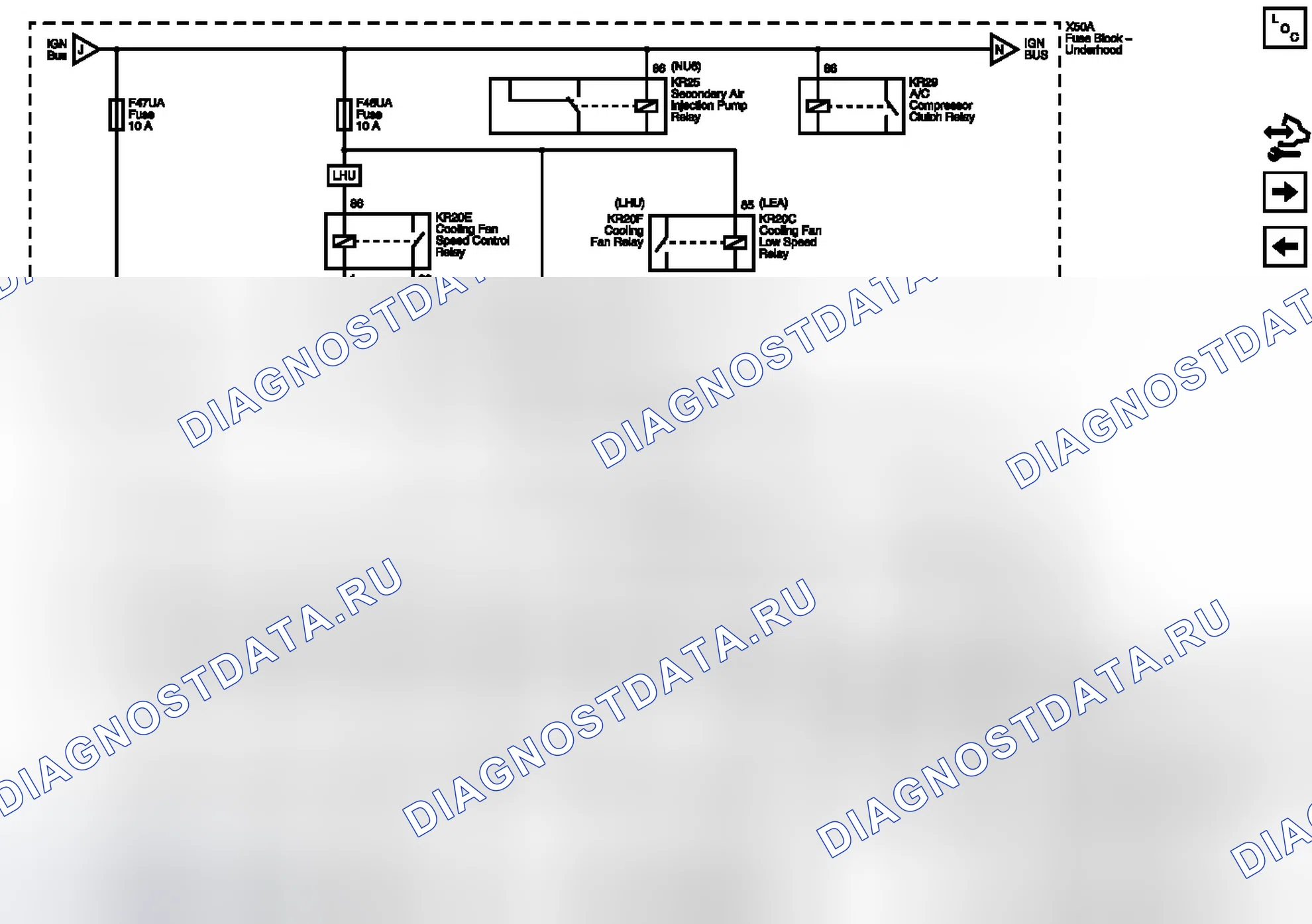 Рис. 53: Схемы подключения предохранителей F46UA и F47UA. Buick Regal V