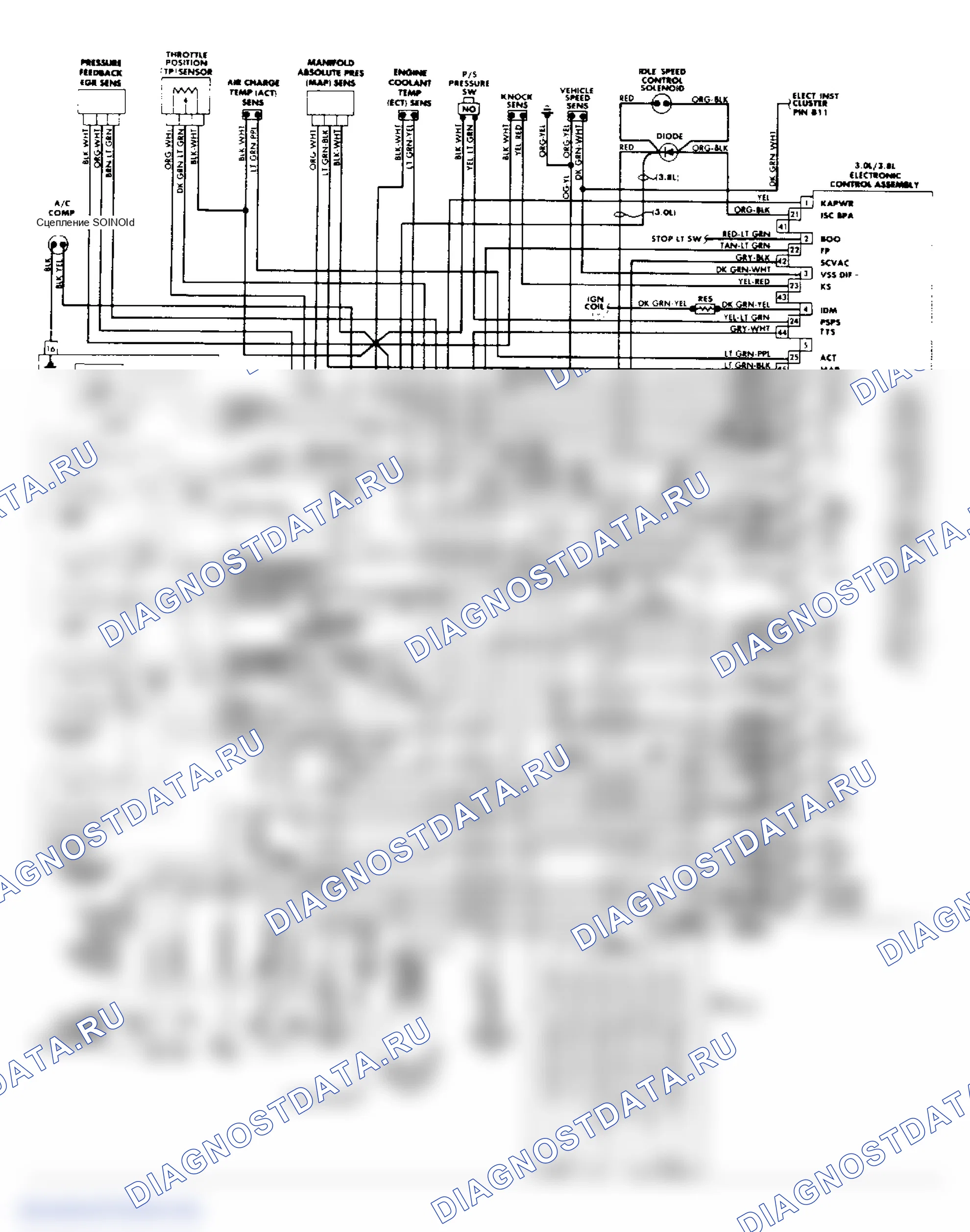 Рис. 58: Проводка 3.0L и 3.8L MPFI (FWD) EEC-IV диам. (Соболь и Телец). Ford Tempo I