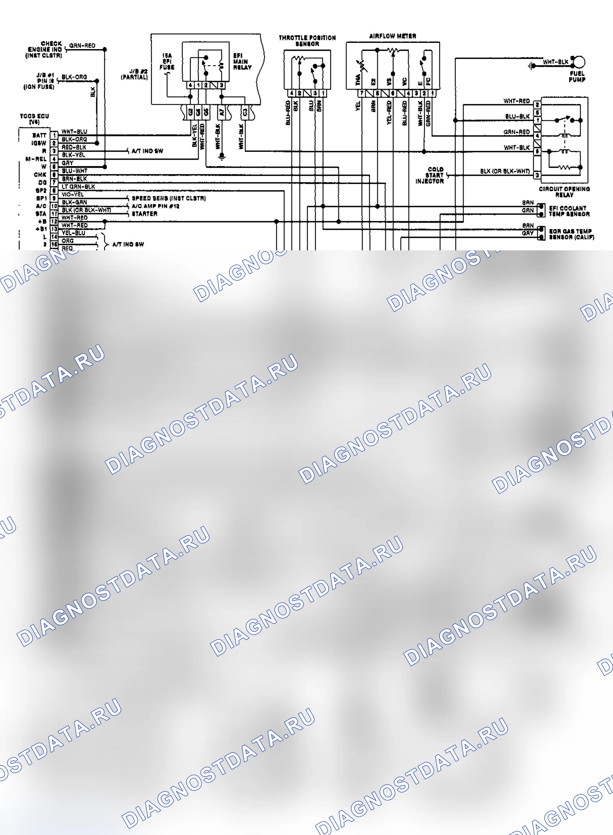 Рис. 13: Схема проводки коробки передач (Camry 2,5L 1990 г.). Lexus ES V20