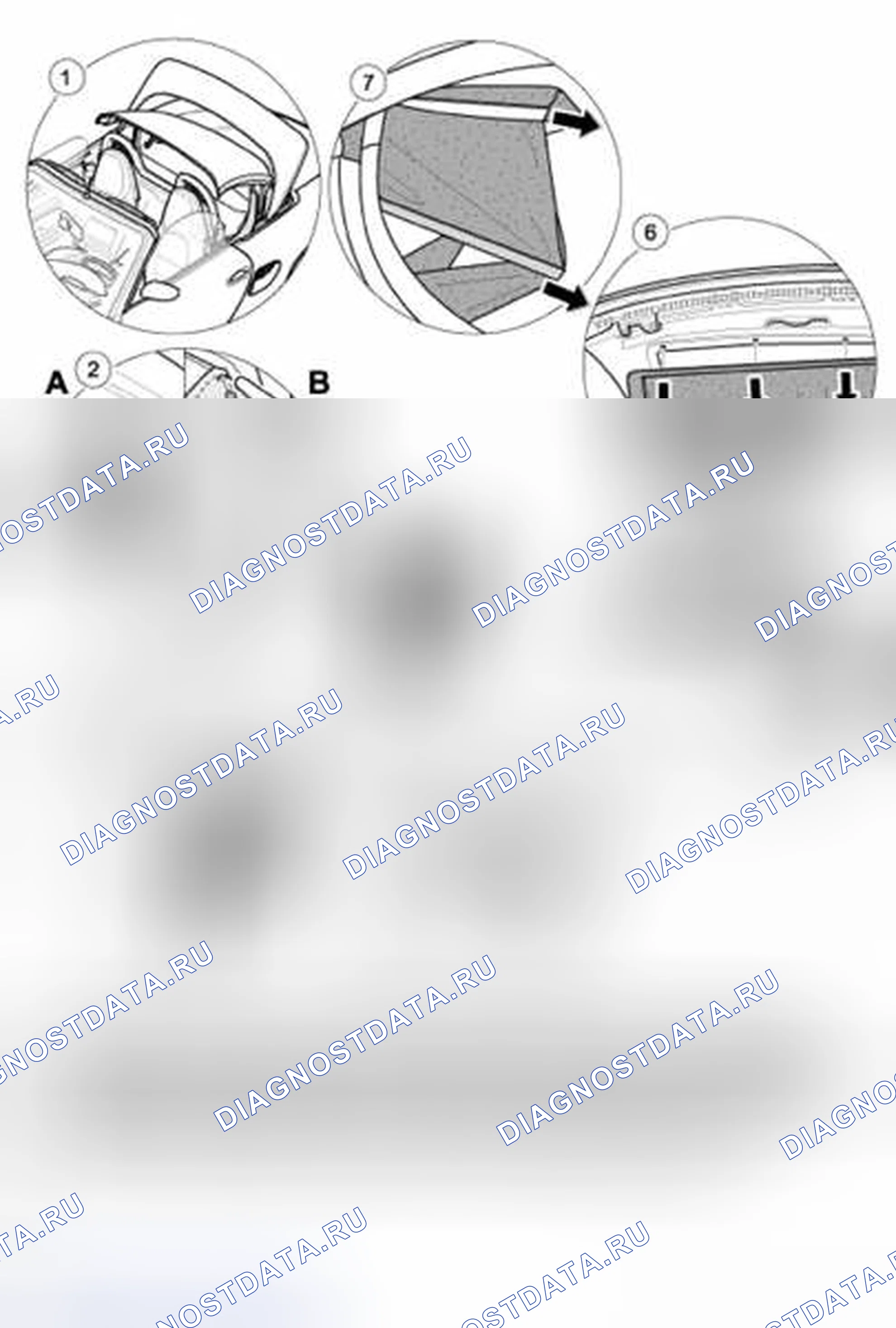 Рис. 14: Общий вид демонтажа облицовки крыши. Porsche Boxster 986 рестайлинг