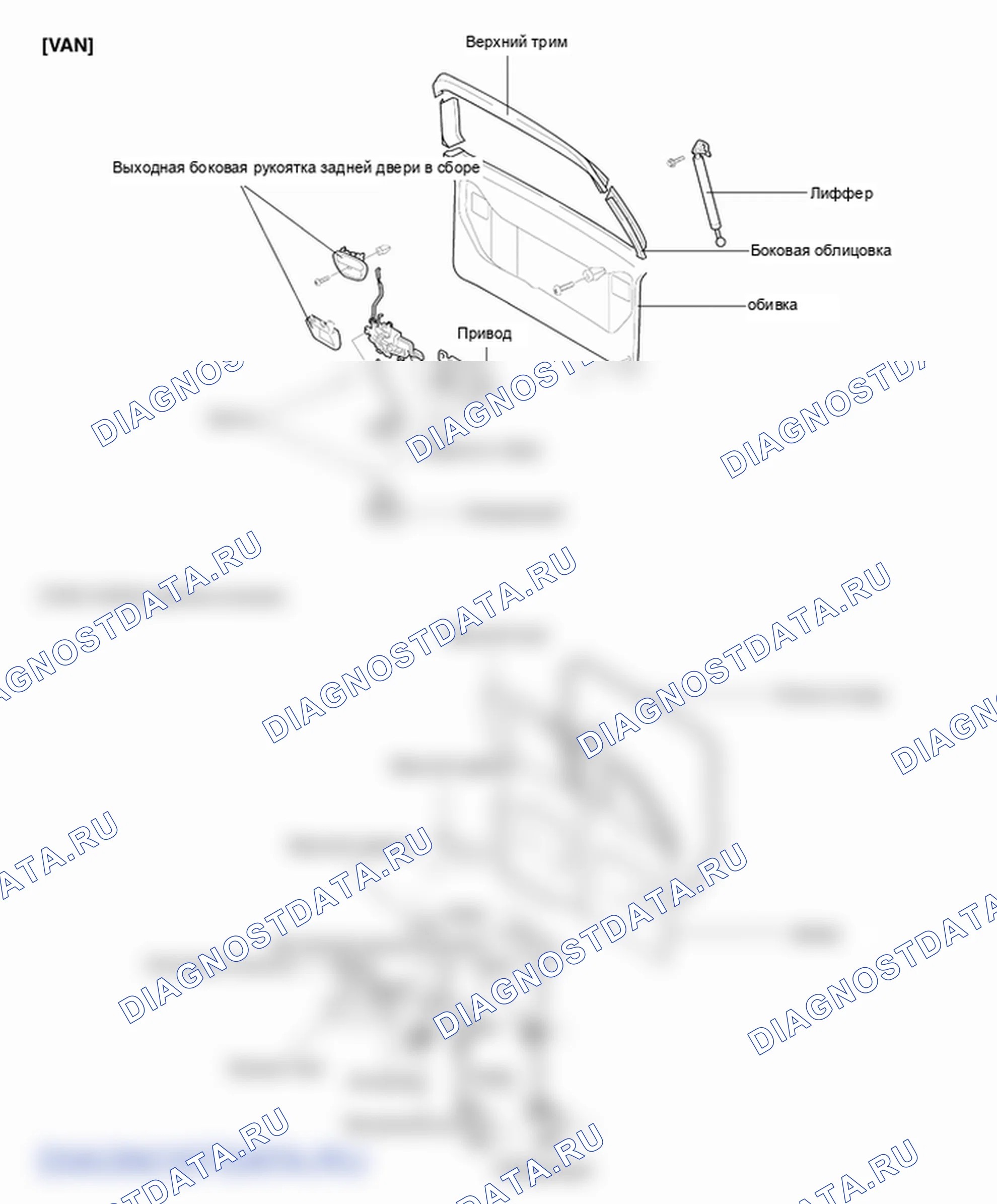 Расположение деталей двери багажника. Hyundai H-1 A1