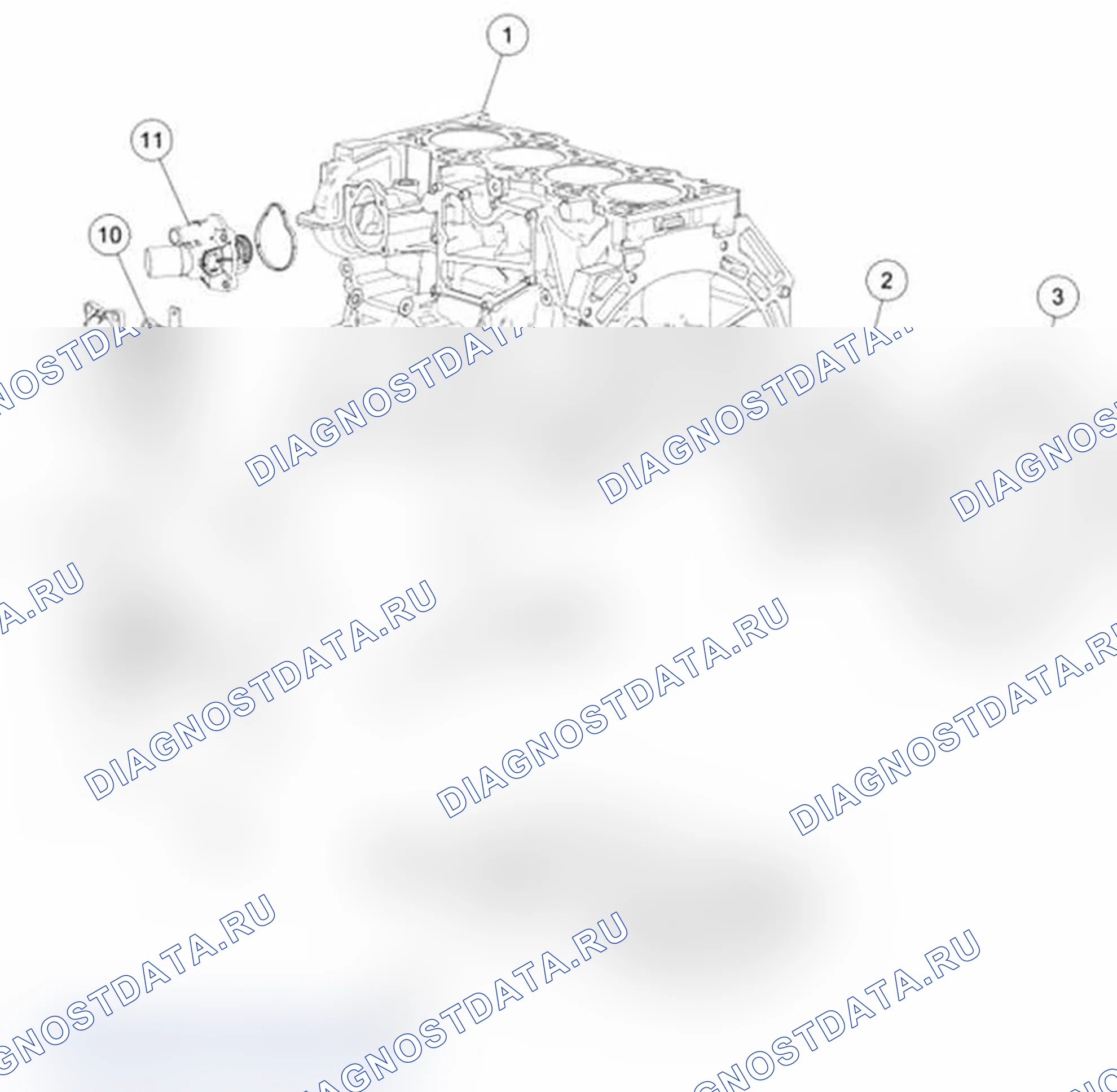 Рис. 327: Нижний блок цилиндров (вид 1). Ford Transit Connect I рестайлинг