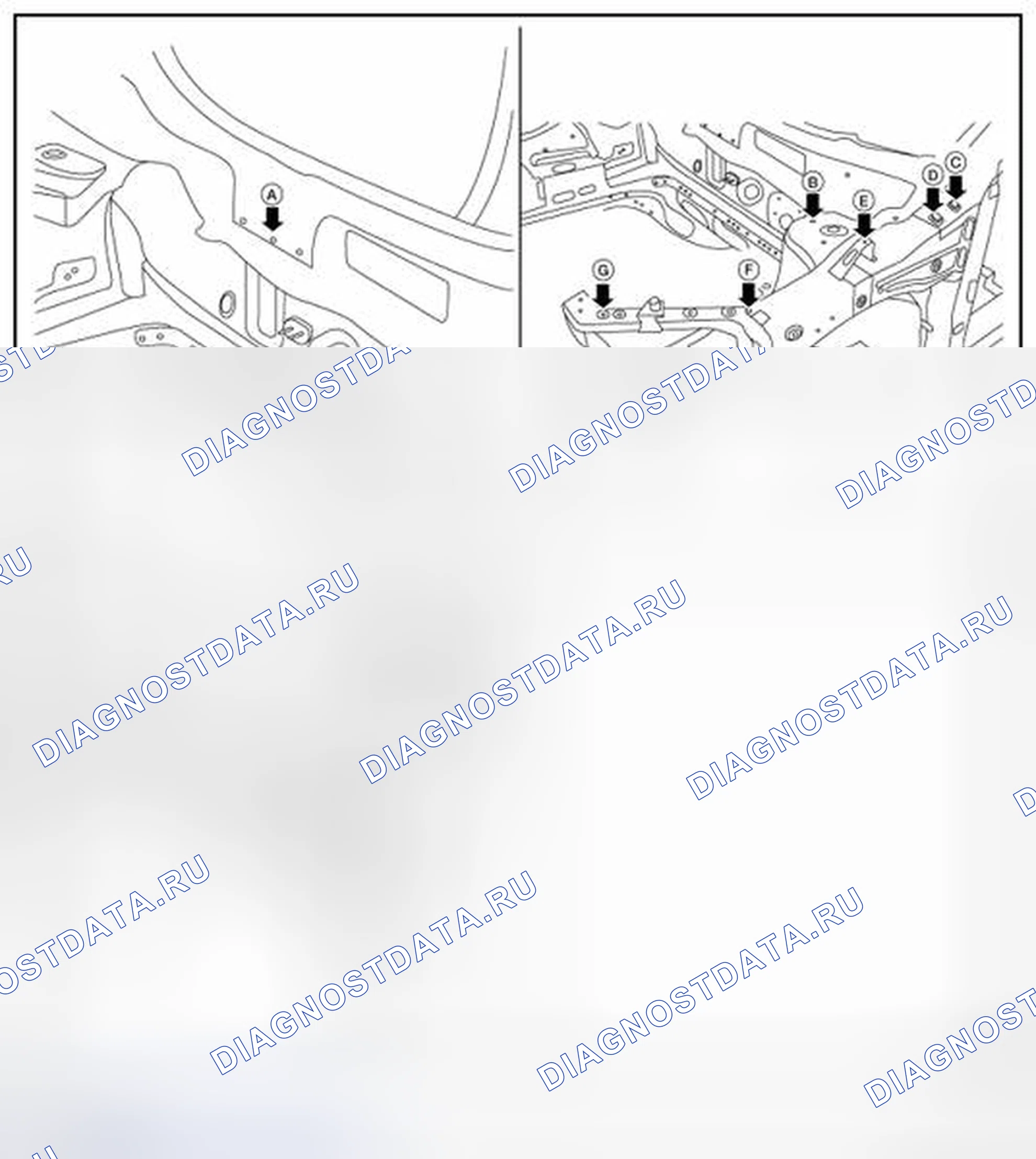Рис. 224: ТОЧКИ ИЗМЕРЕНИЯ. Nissan Rogue II