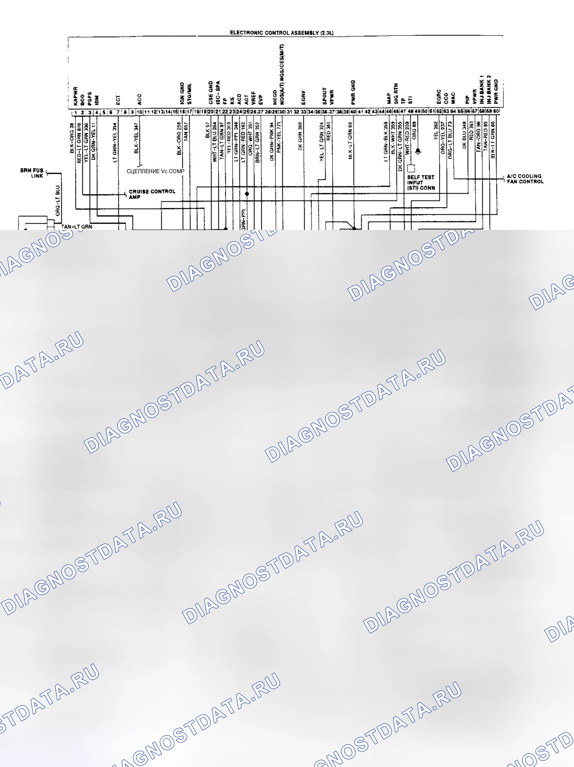 Рис. 54: электросхема 2.3L MPFI EEC-IV (Mustang). Ford Mustang III рестайлинг