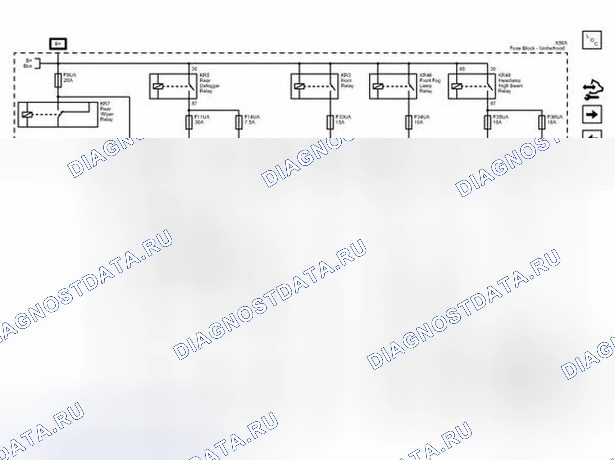 Рис. 58: Предохранители F9UA, F11UA, F14UA, F33UA, F34UA, F35UA и F36UA (Lwe). Chevrolet Sonic I