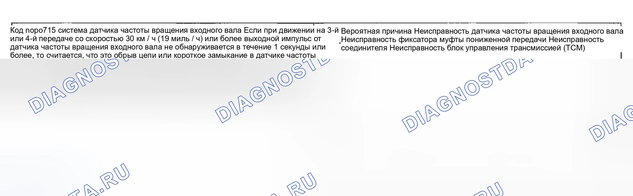 Рис. 91: расшифровка кода ошибки P0715: СИСТЕМА ДАТЧИКОВ ЧАСТОТЫ ВРАЩЕНИЯ ВХОДНОГО ВАЛА. Geely Okavango I