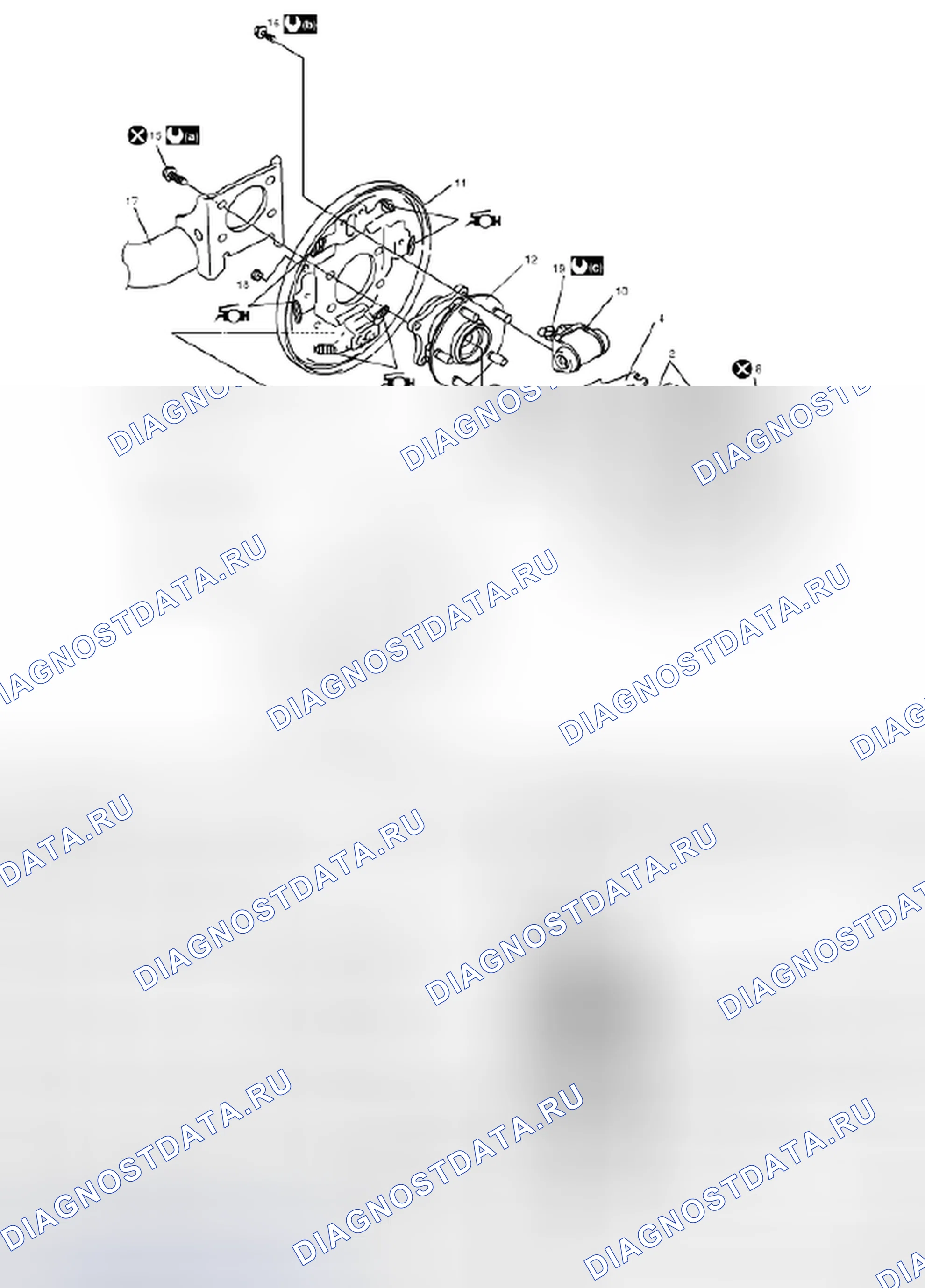 Рис. 63: Компоненты заднего барабанного тормоза. Suzuki SX4 I