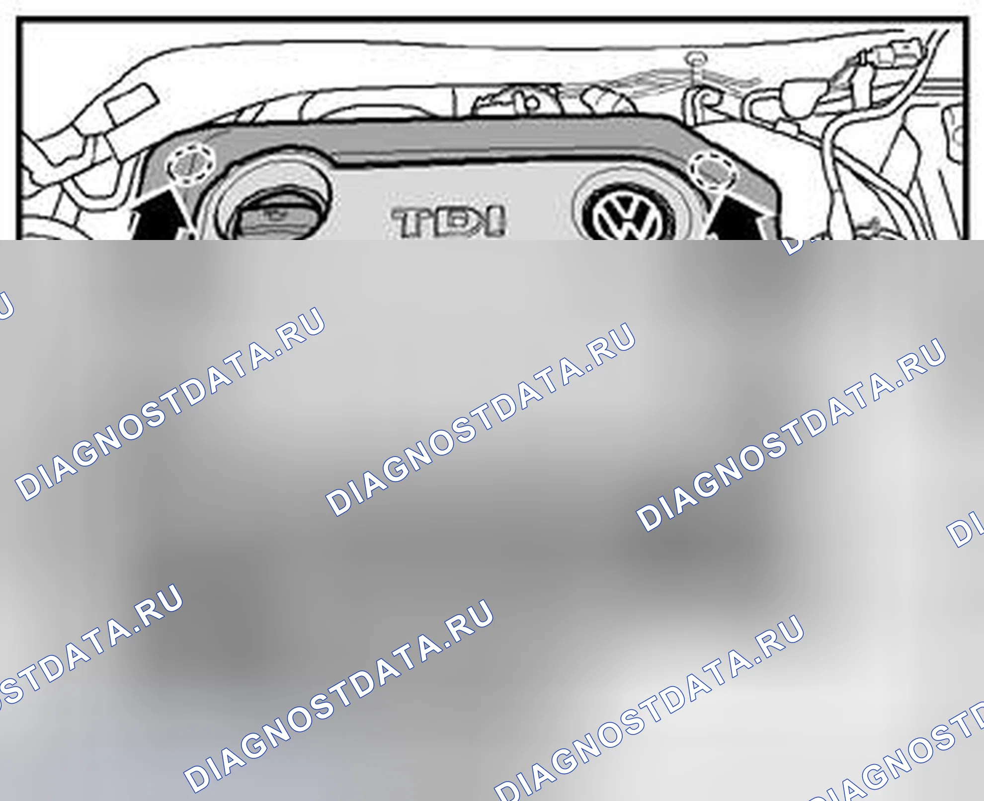 Рис. 328: КРЫШКА ДВИГАТЕЛЯ, 2,0 л TDI Pd, 125 к Вт, СНЯТИЕ И УСТАНОВКА. Volkswagen Jetta V