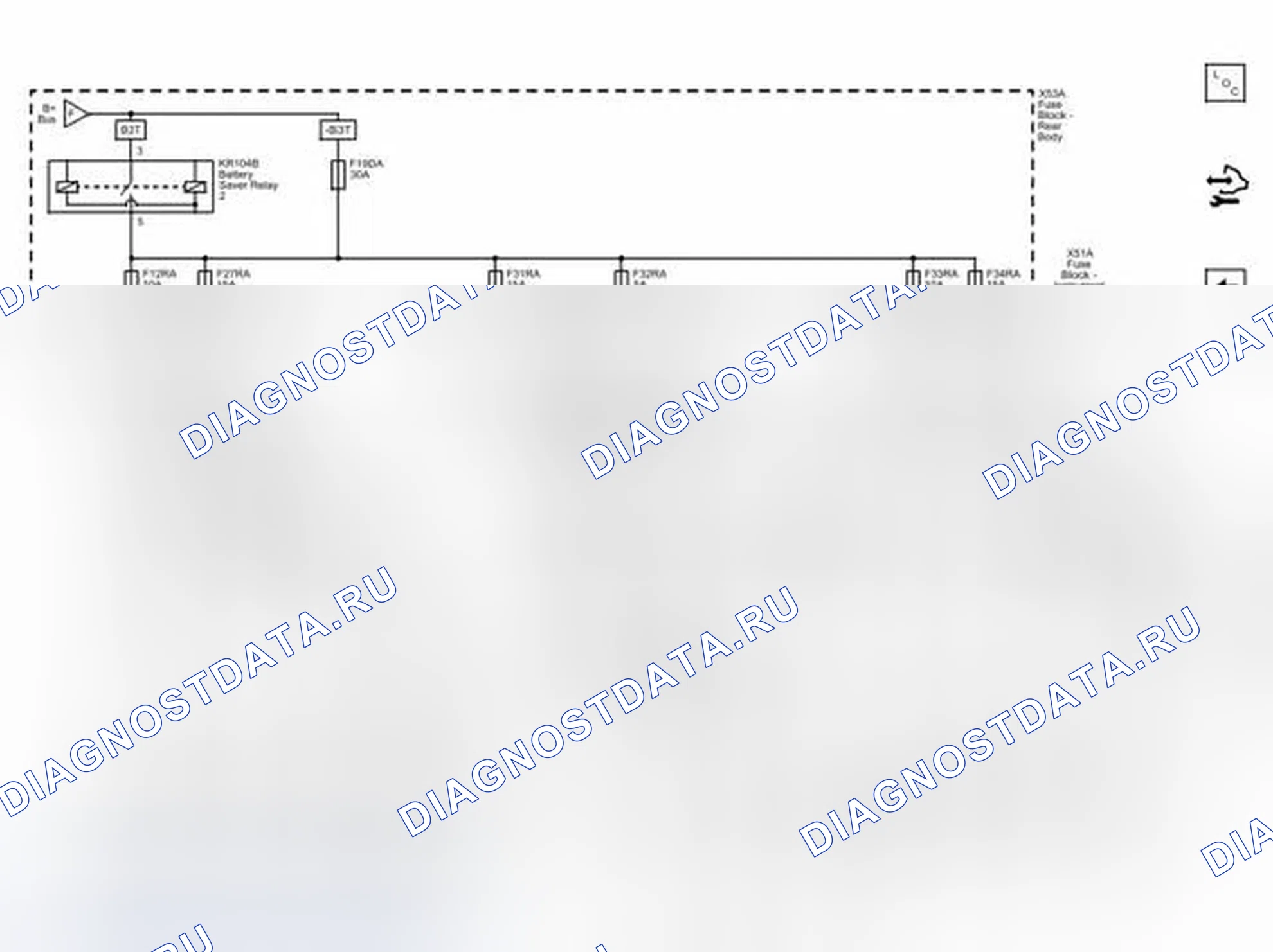 Рис. 104: F12RA, F19RA, F27RA, F31RA, F32RA, F33RA и F34RA Предохранители. Cadillac ATS I