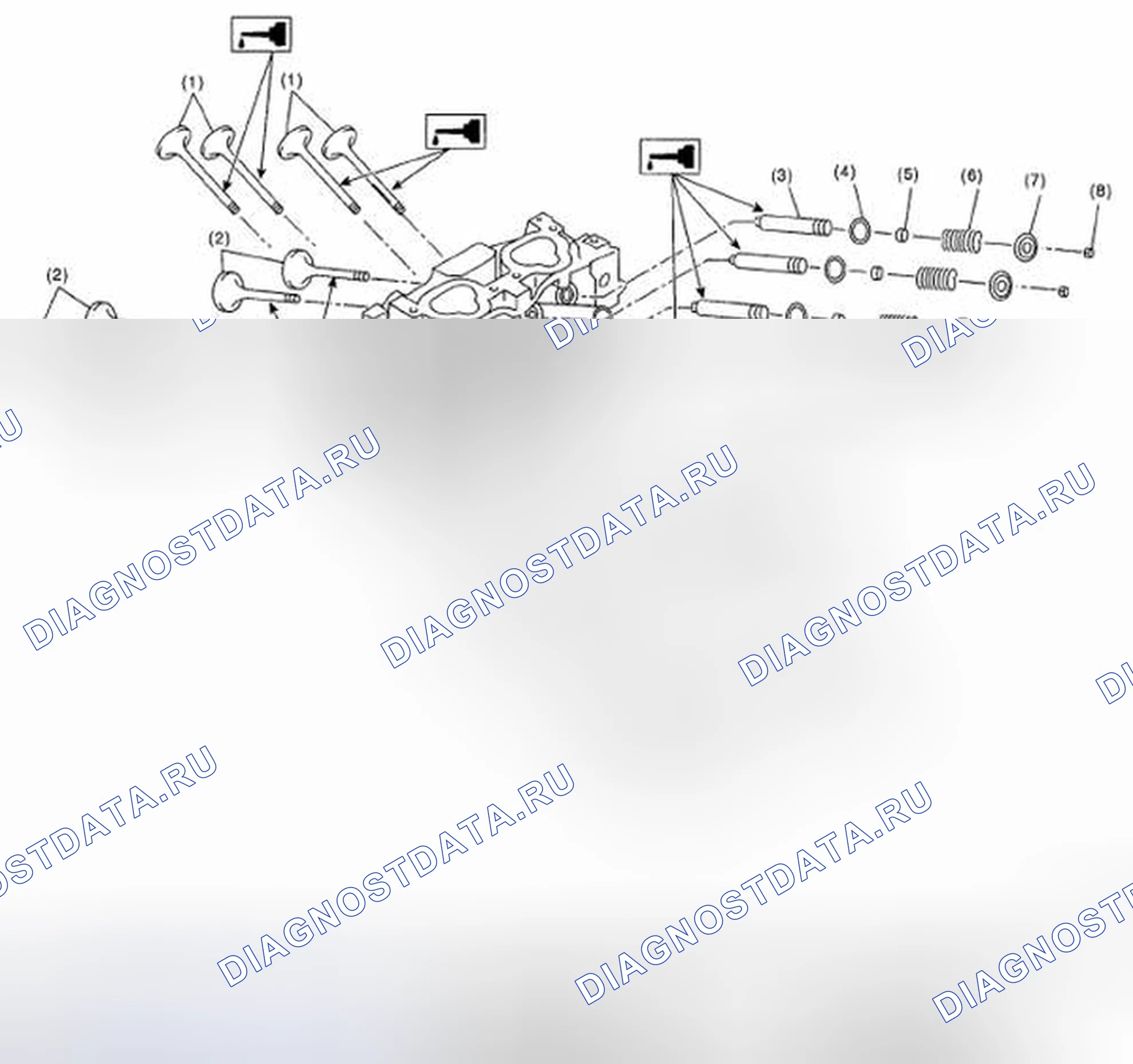 Рис. 44: Идентификация головки цилиндра и компонентов клапана в сборе. Subaru Impreza WRX STI GD рестайлинг 2